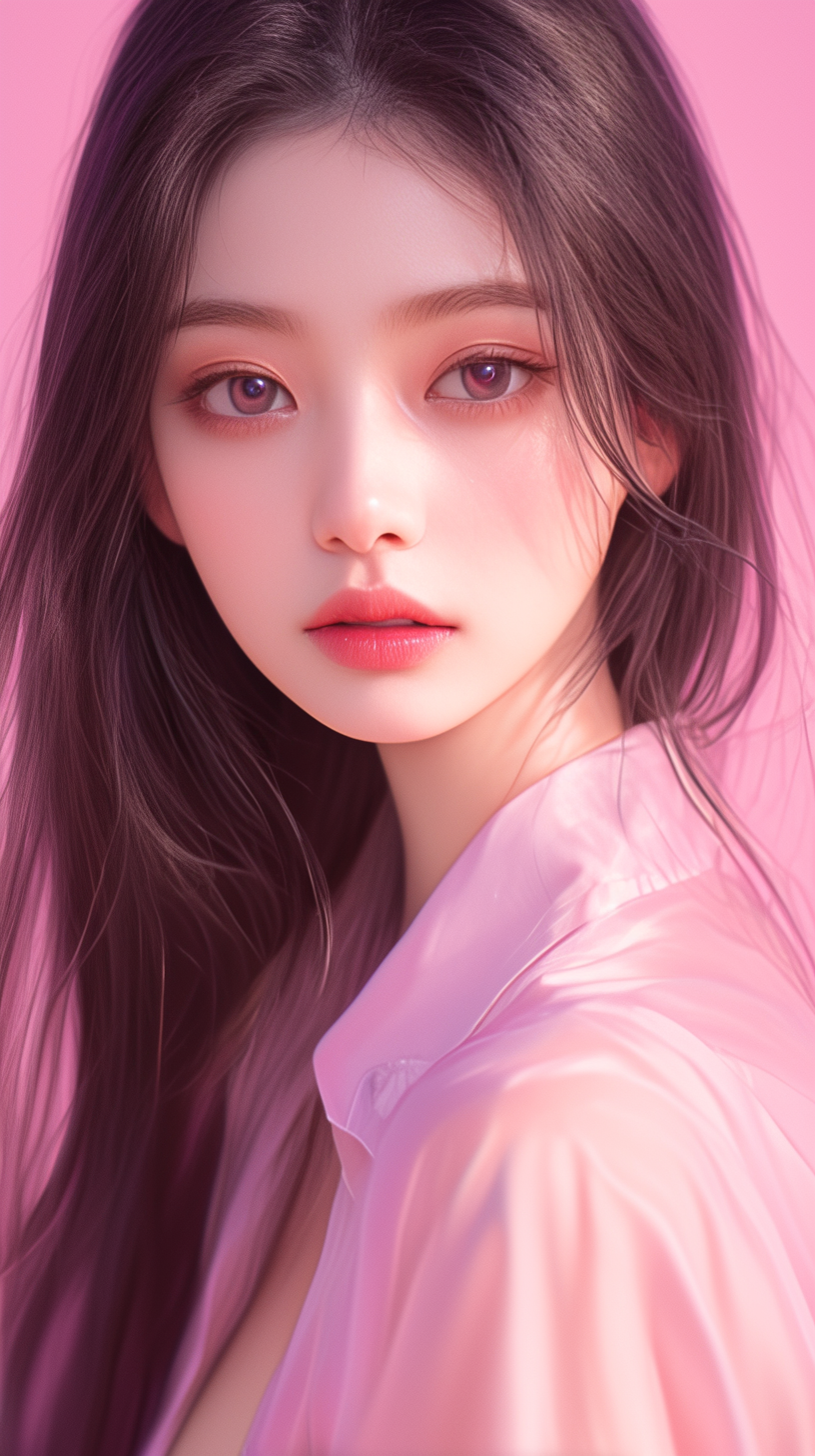 手机壁纸| 粉衣女子写实风 - 炫图天下