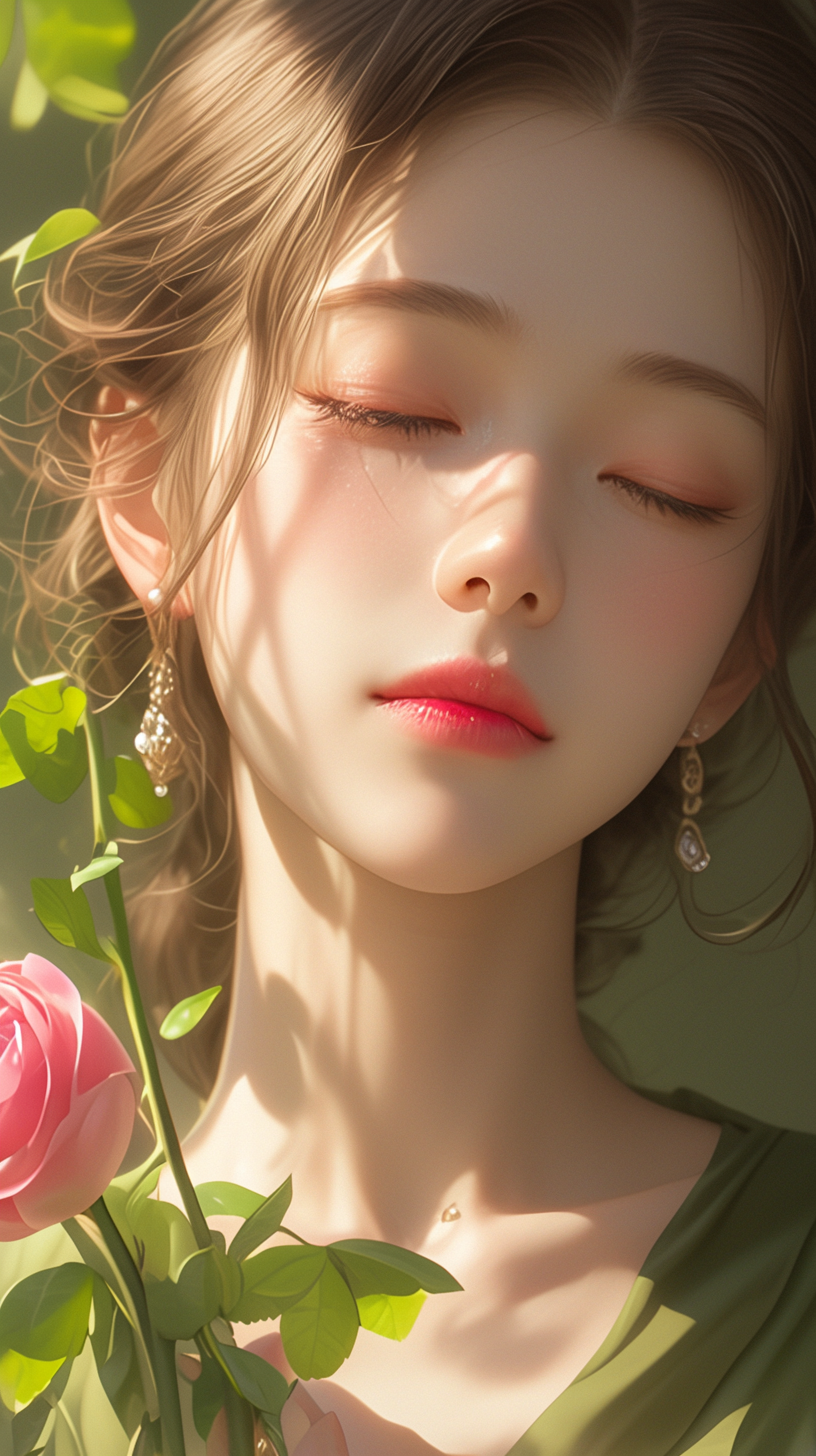 手机壁纸｜ 美女陶醉于鲜花 - 炫图天下