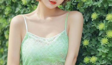 水润霓虹绿色网眼连衣裙美女 - 炫图天下