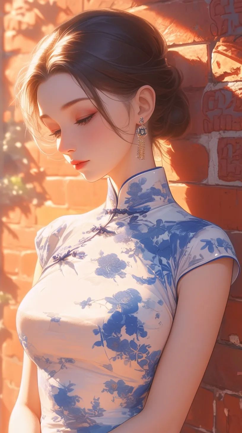 手机壁纸｜青花旗袍 - 炫图天下