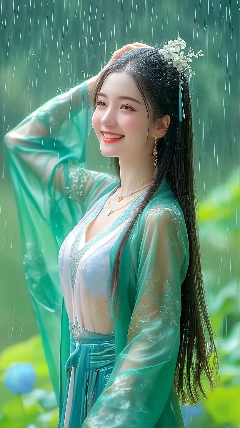 古风美女夏日雨中写真壁纸 - 炫图天下