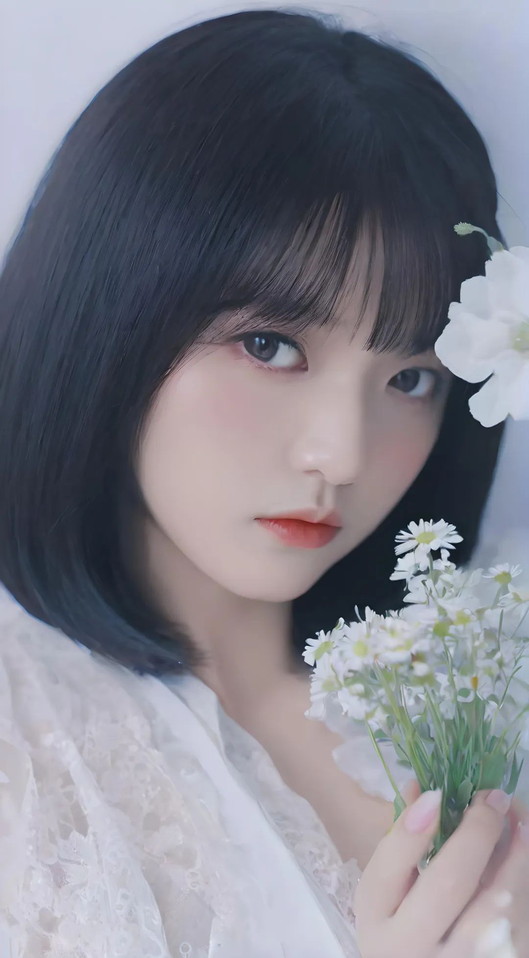 短发蕾丝捧花美女高清壁纸 - 炫图天下