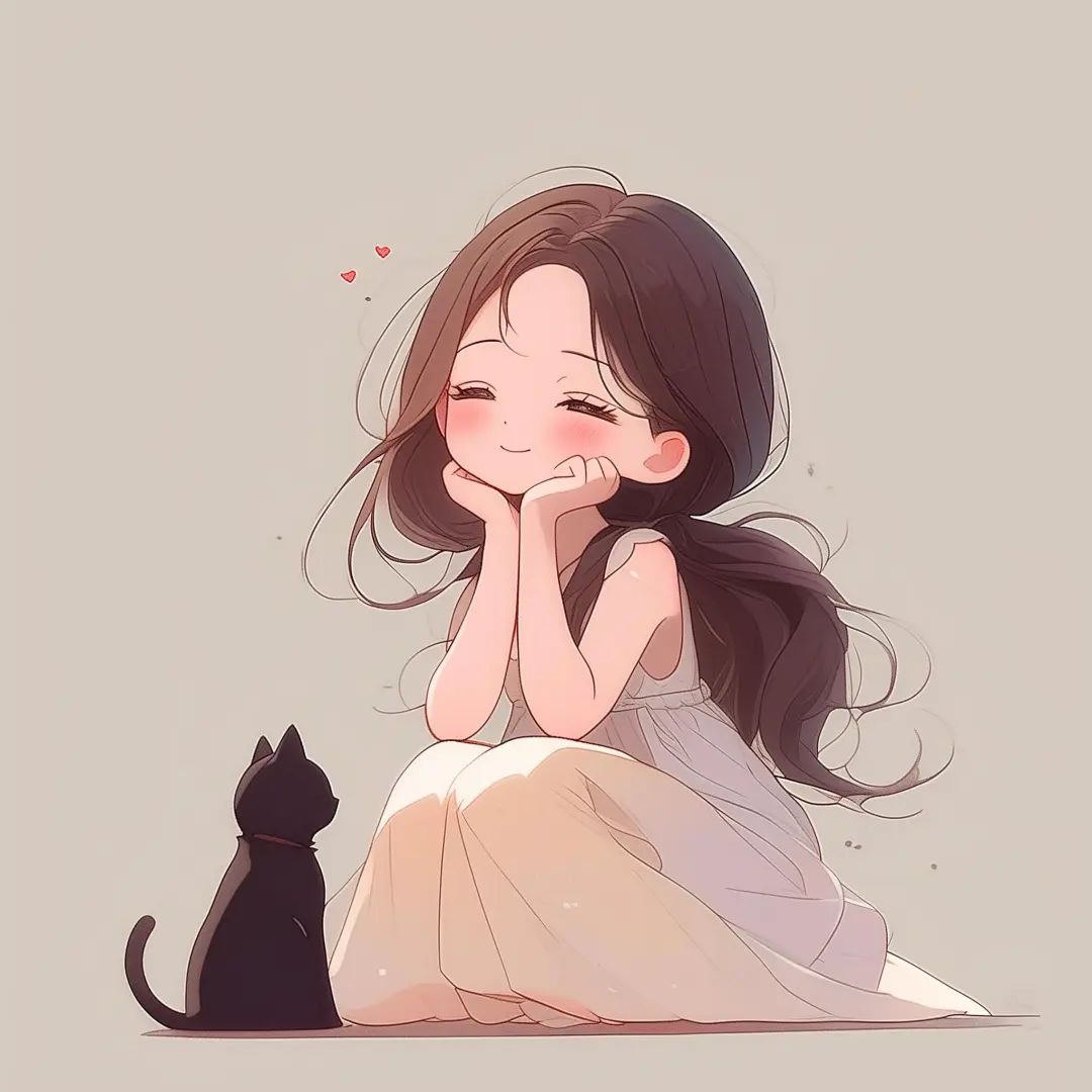 小黑猫与少女头像 - 炫图天下