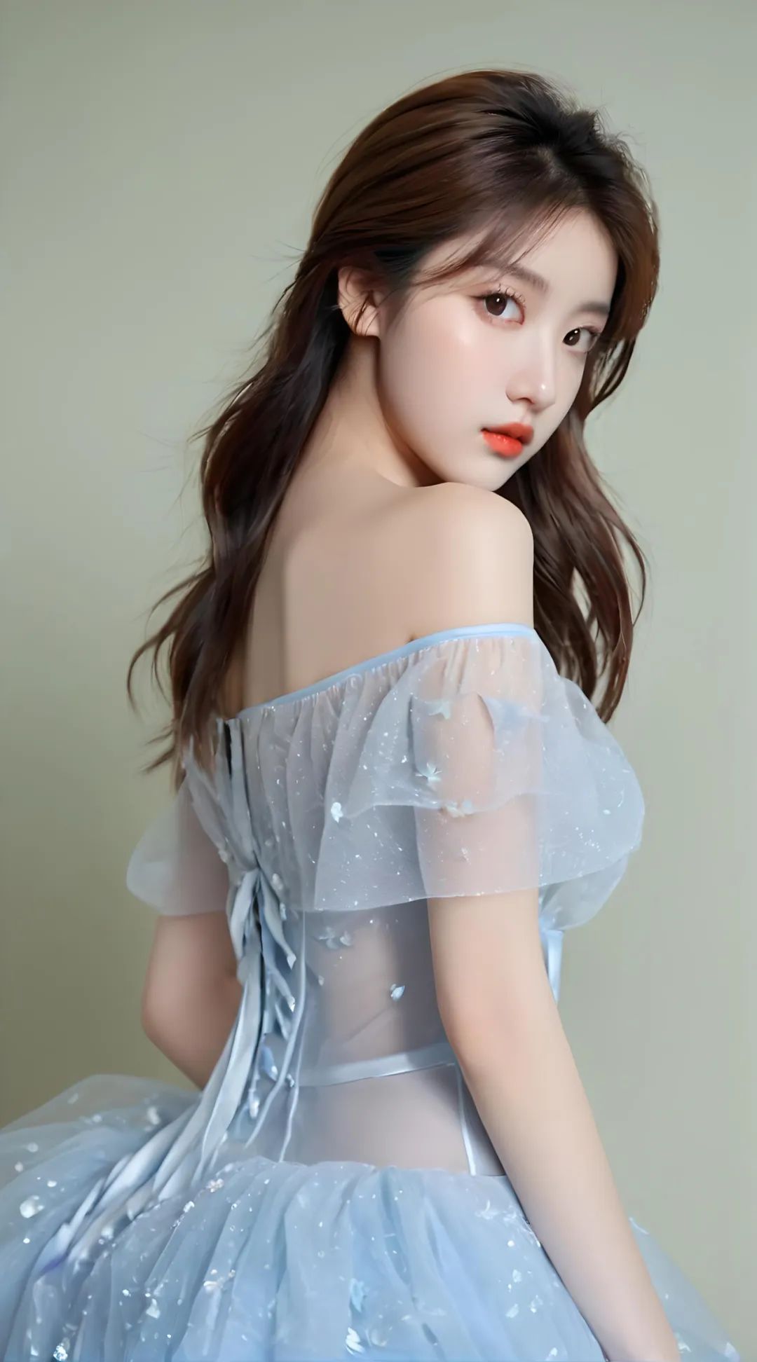 AI美女 | 冰蓝色露肩薄纱鱼尾裙：勇敢说“不”，学会拒绝 。 - 炫图天下