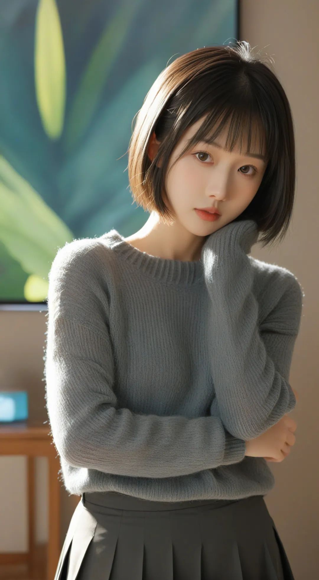 纯情懵懂，迷人短发美女 - 炫图天下