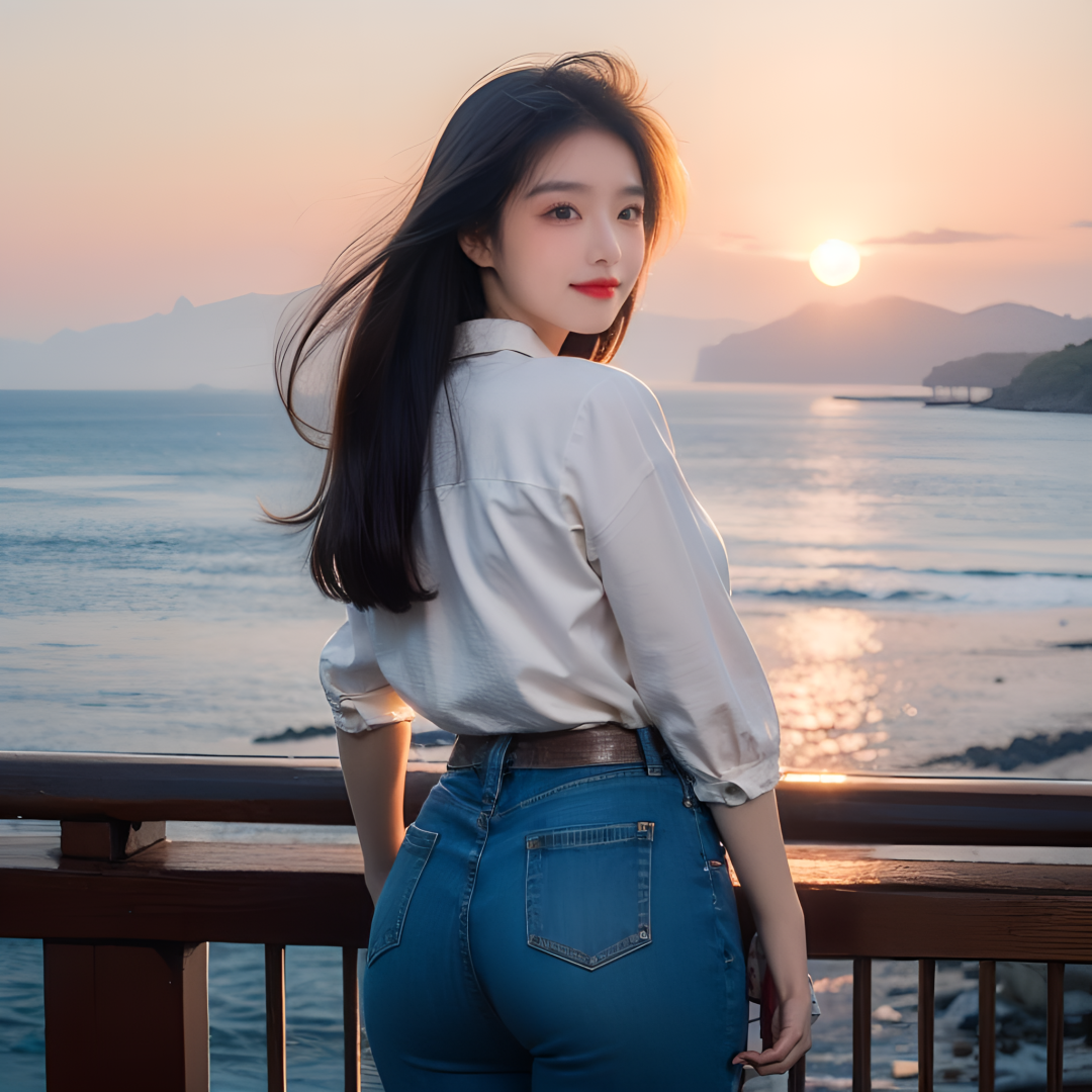 WeChat女生头像/阳光下的海边清秀女头 - 炫图天下