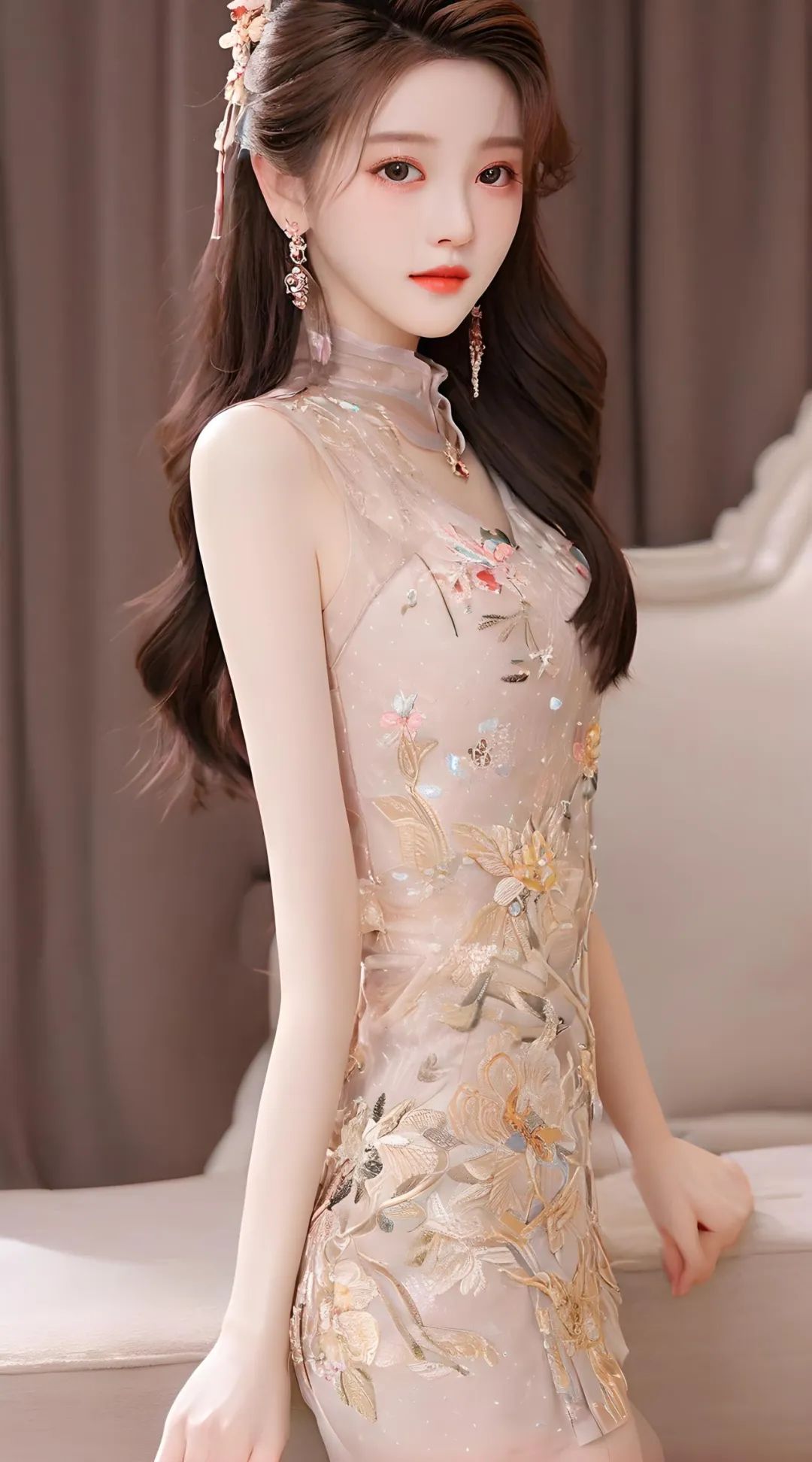 真丝绣花裙美女高清壁纸 - 炫图天下
