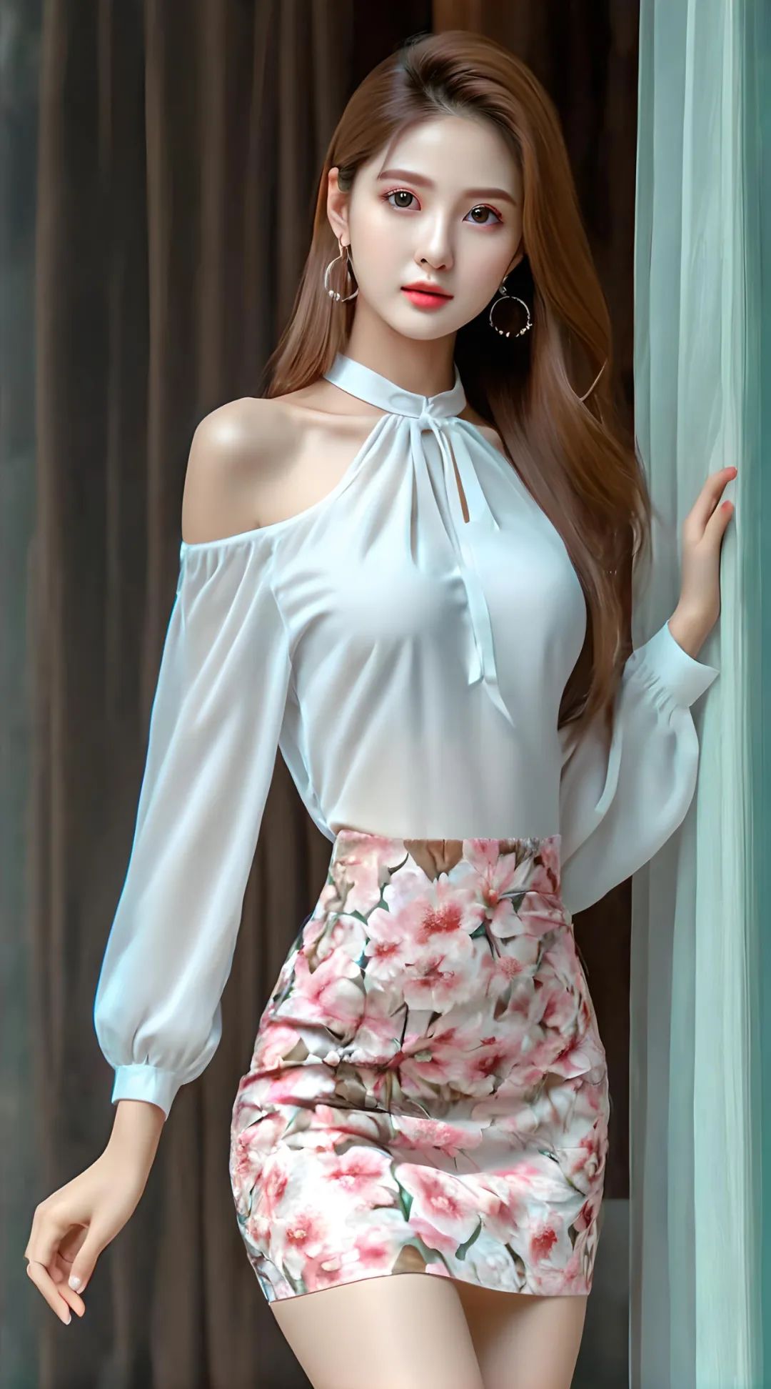 绝美身材印花连衣裙美女写真高清壁纸 - 炫图天下