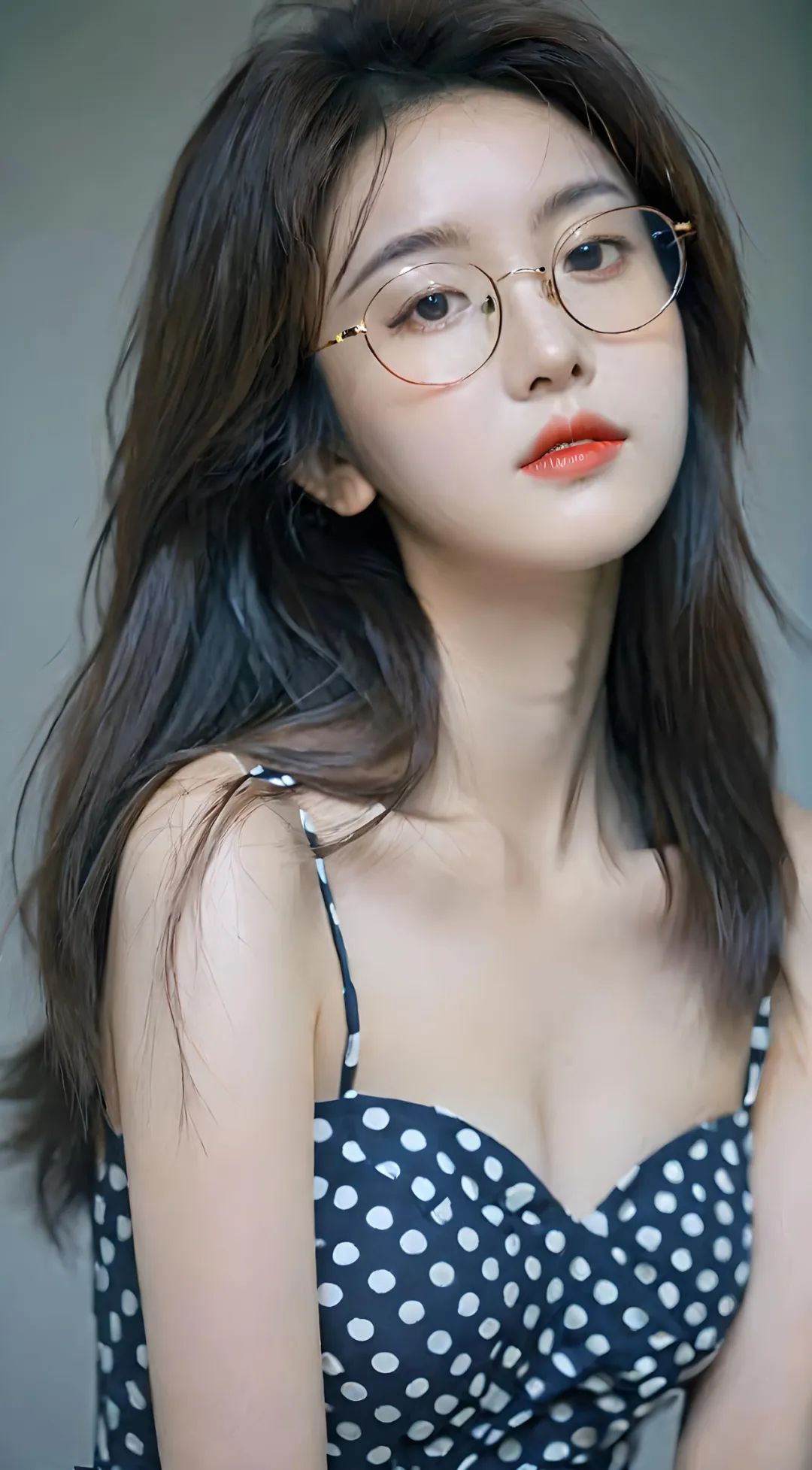 波点蝴蝶结修身连衣裙，水润美女高清壁纸 - 炫图天下