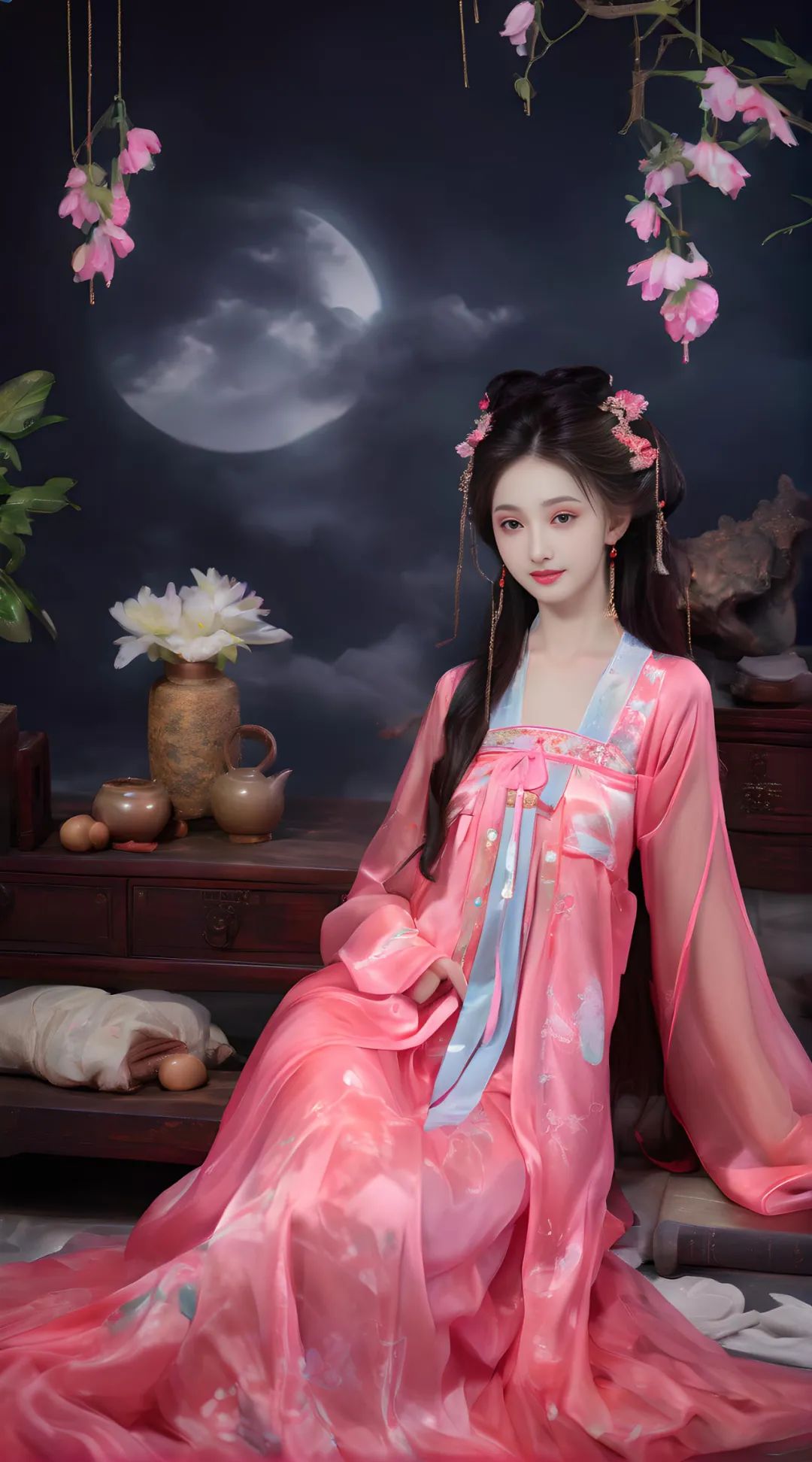 荧光粉色丝绸古装美女高清壁纸 - 炫图天下