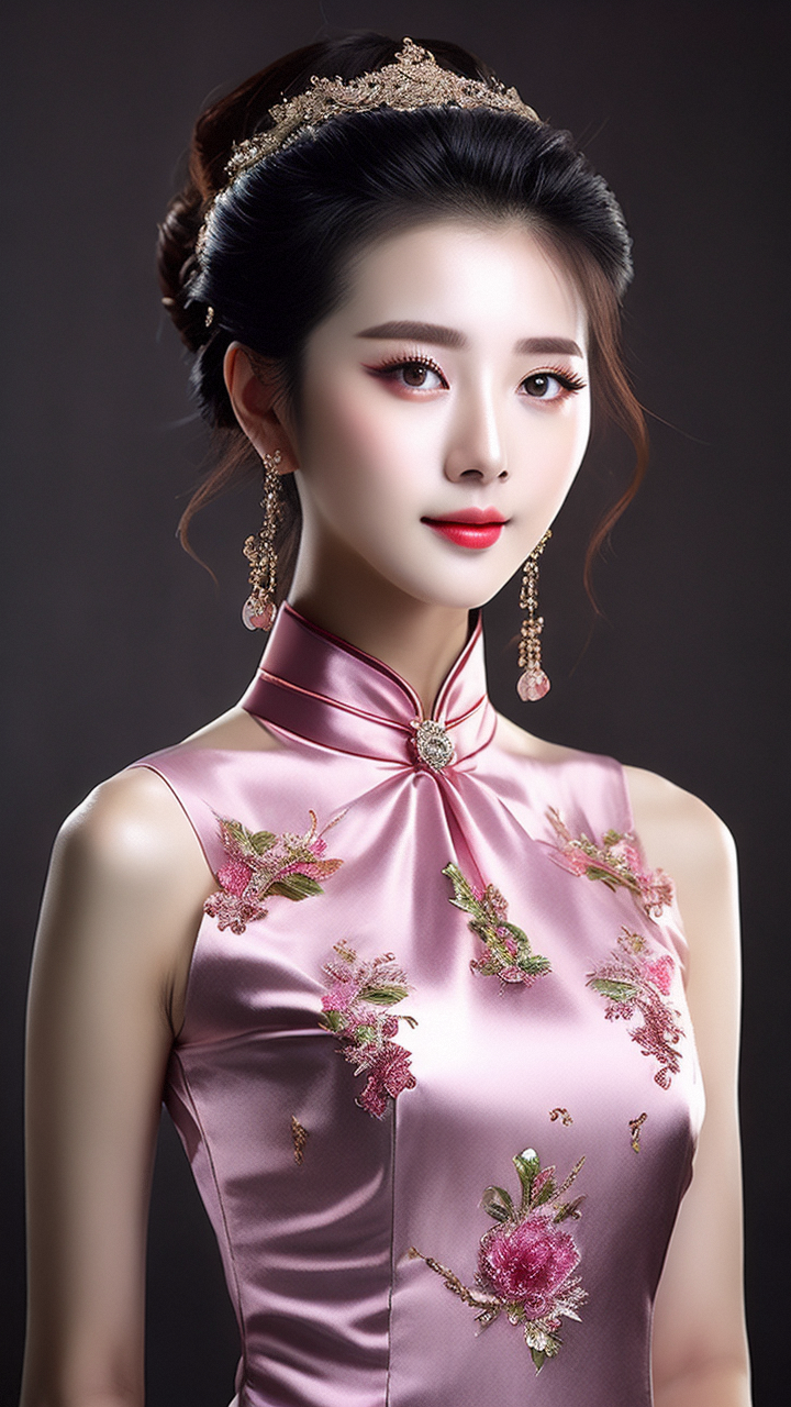 AI美女 | 桃花粉色绣花中式旗袍：青春是有限的，不能在犹豫和观望中度过 - 炫图天下