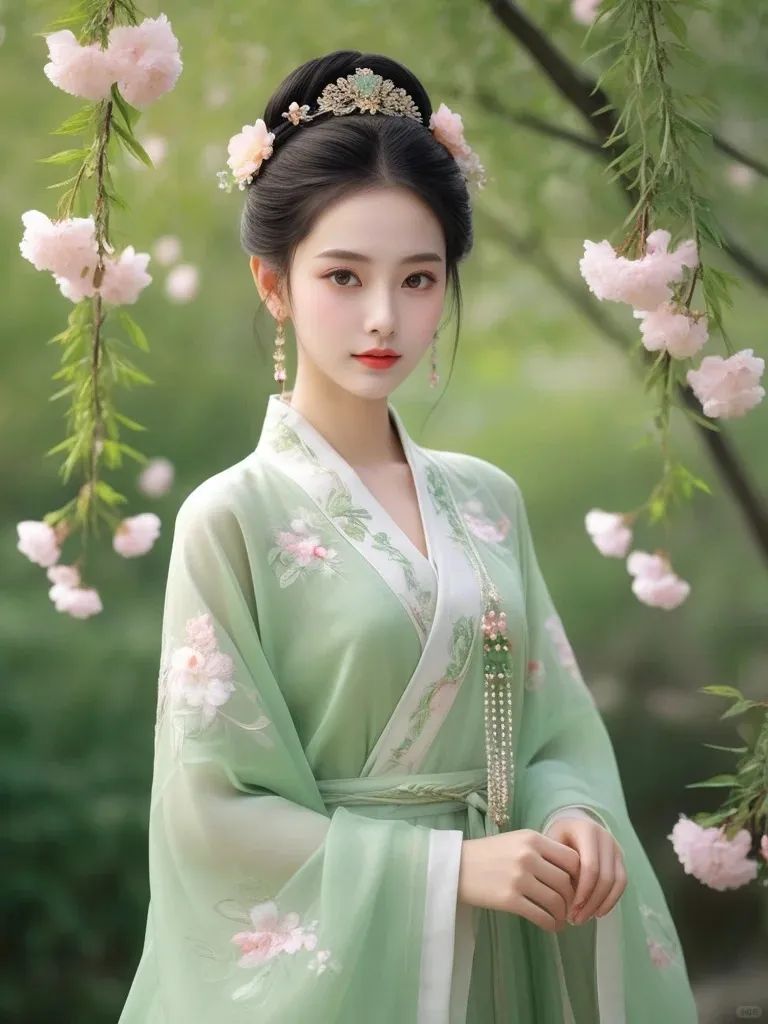 古韵丨古风汉服，春风绿意，人面桃花相映红 - 炫图天下