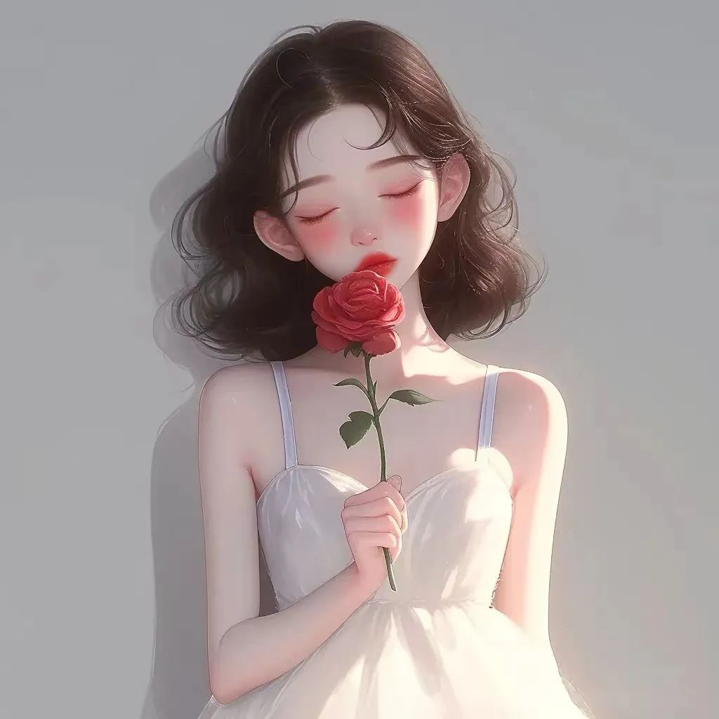 玫瑰花女生白色小吊带头像 - 炫图天下