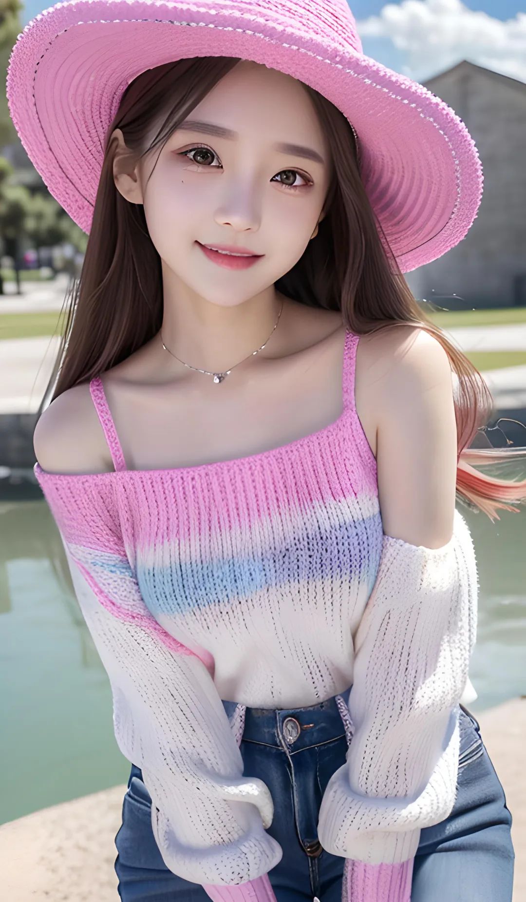 抹胸毛衫+牛仔裤美女高清壁纸 - 炫图天下