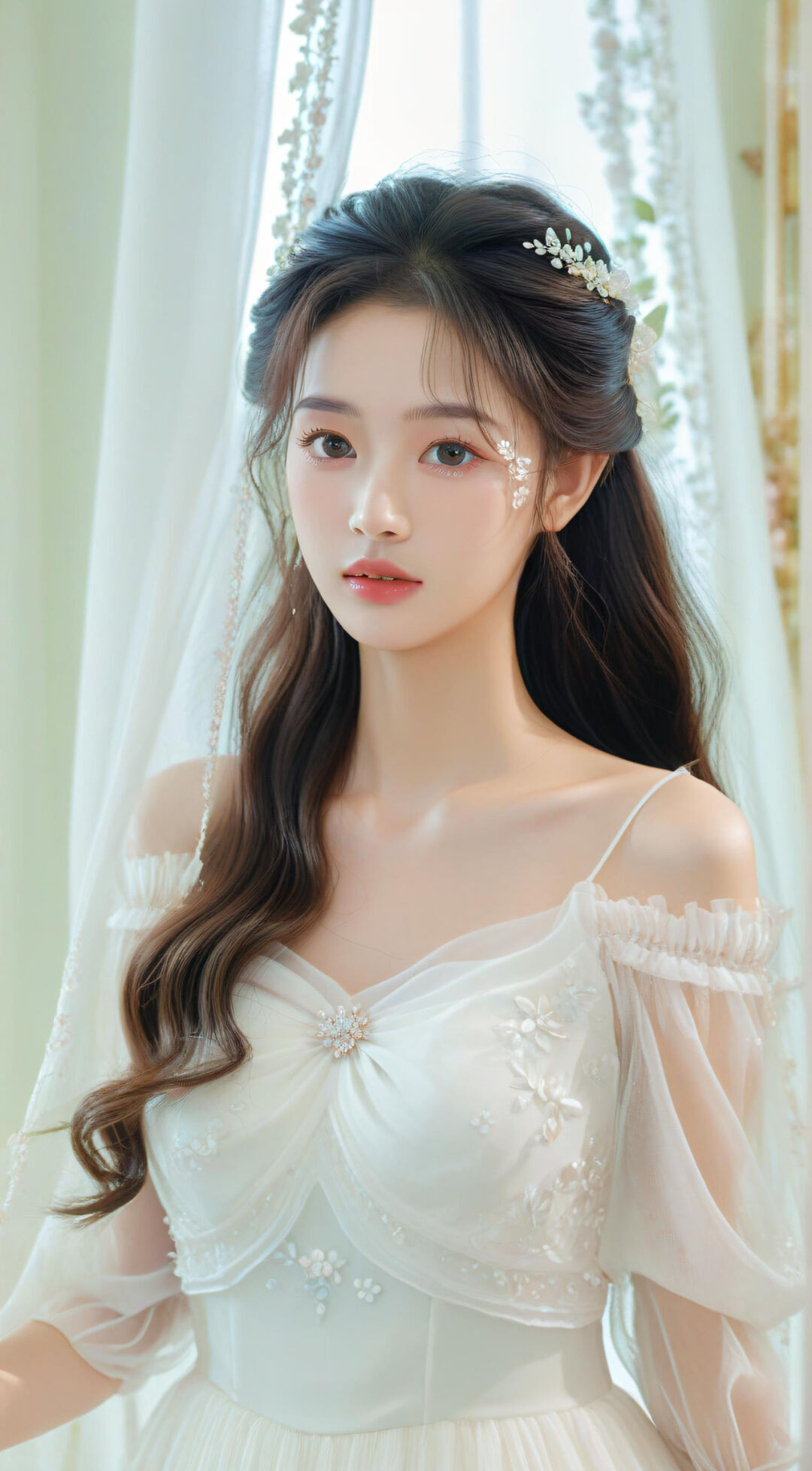 洁白纱裙美女，纤纤玉指 - 炫图天下
