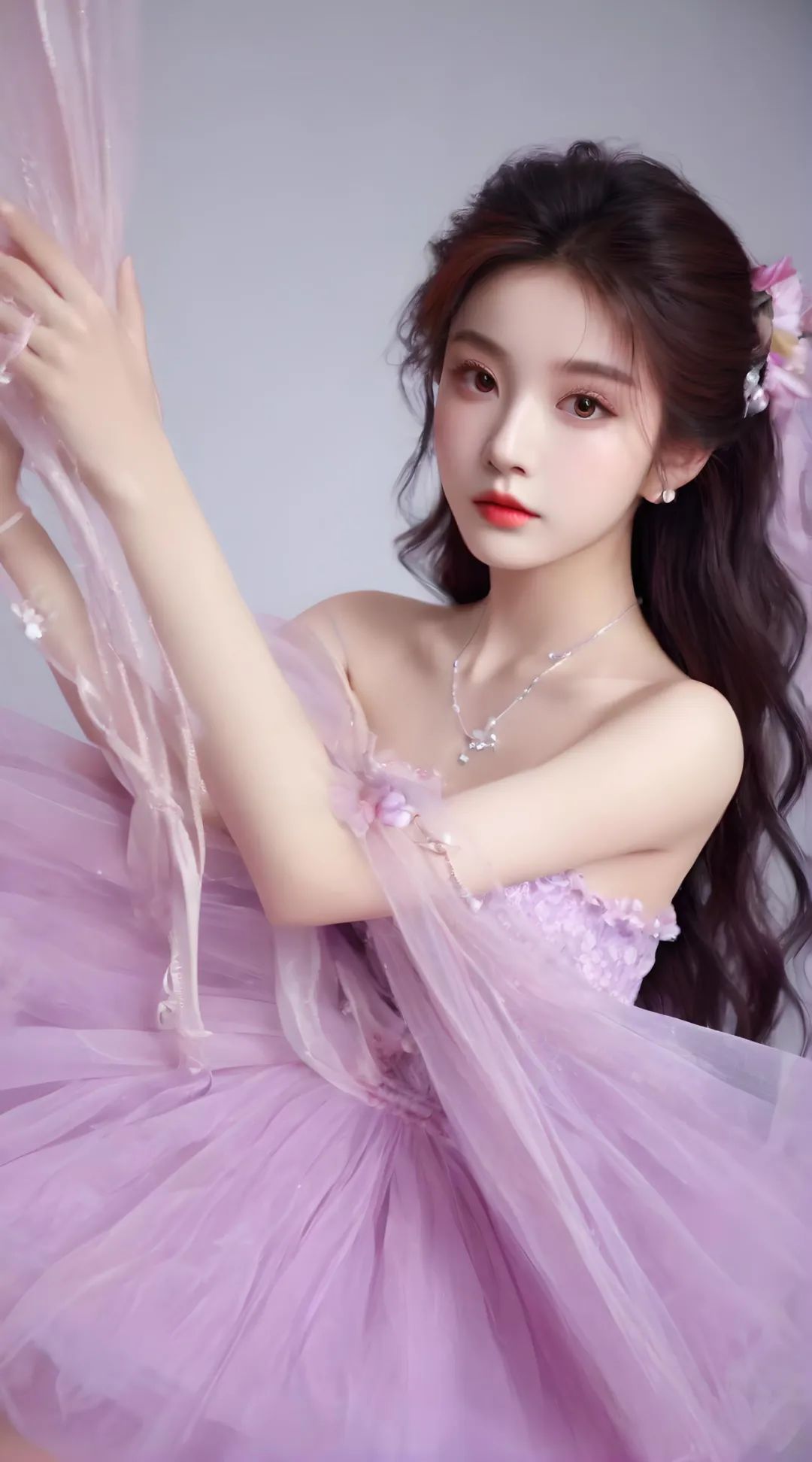 粉紫薄纱裙美女高清壁纸 - 炫图天下