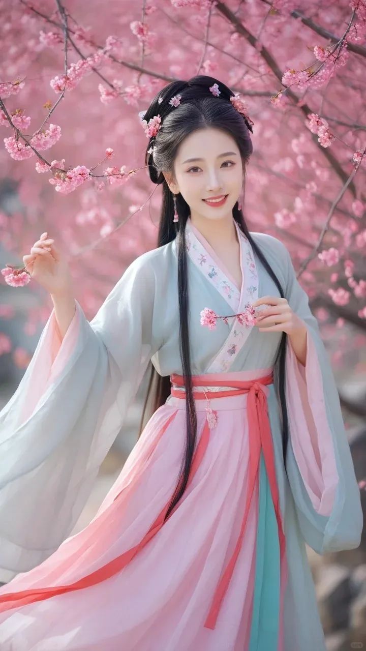 古韵丨桃花树下的古装丽人：春风中的绝美画卷 - 炫图天下