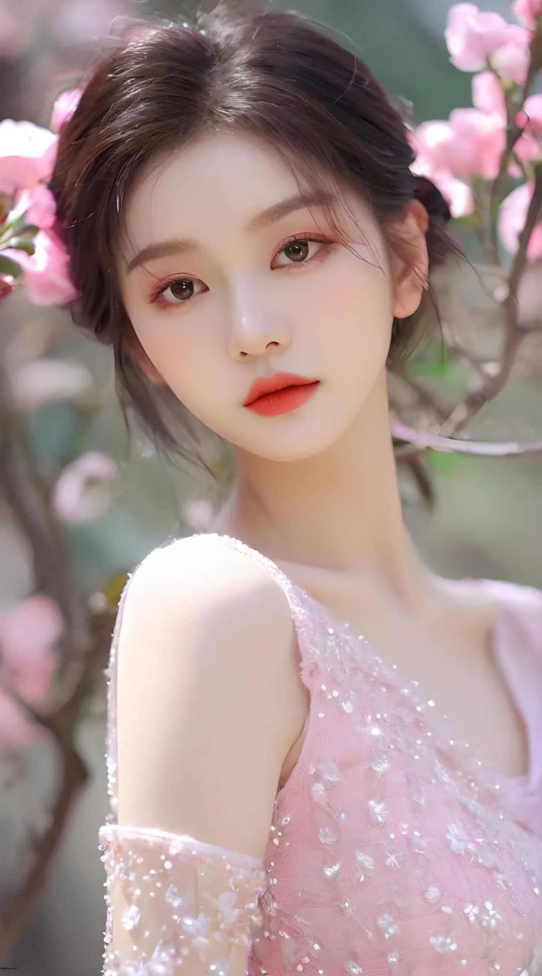清新粉色绣花裙美女高清壁纸 - 炫图天下