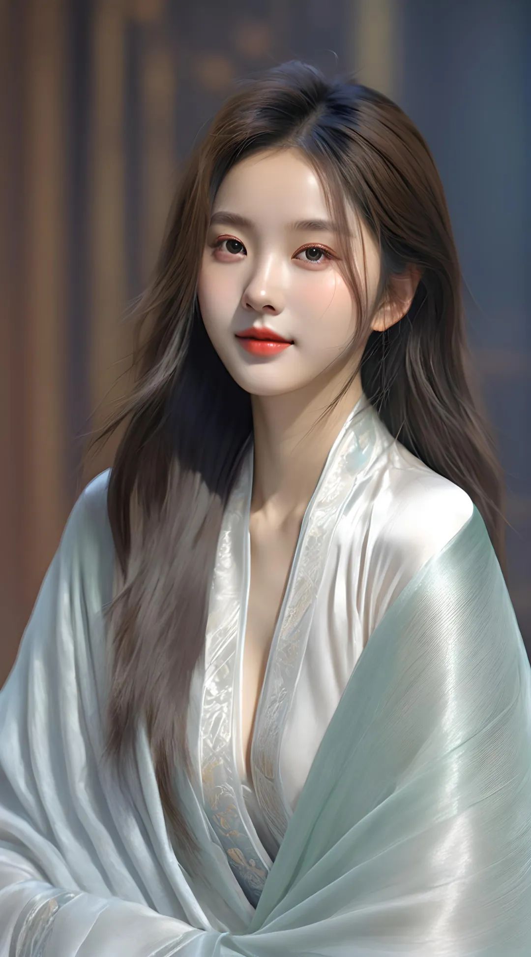 灰色丝绸披肩古装美女高清壁纸 - 炫图天下