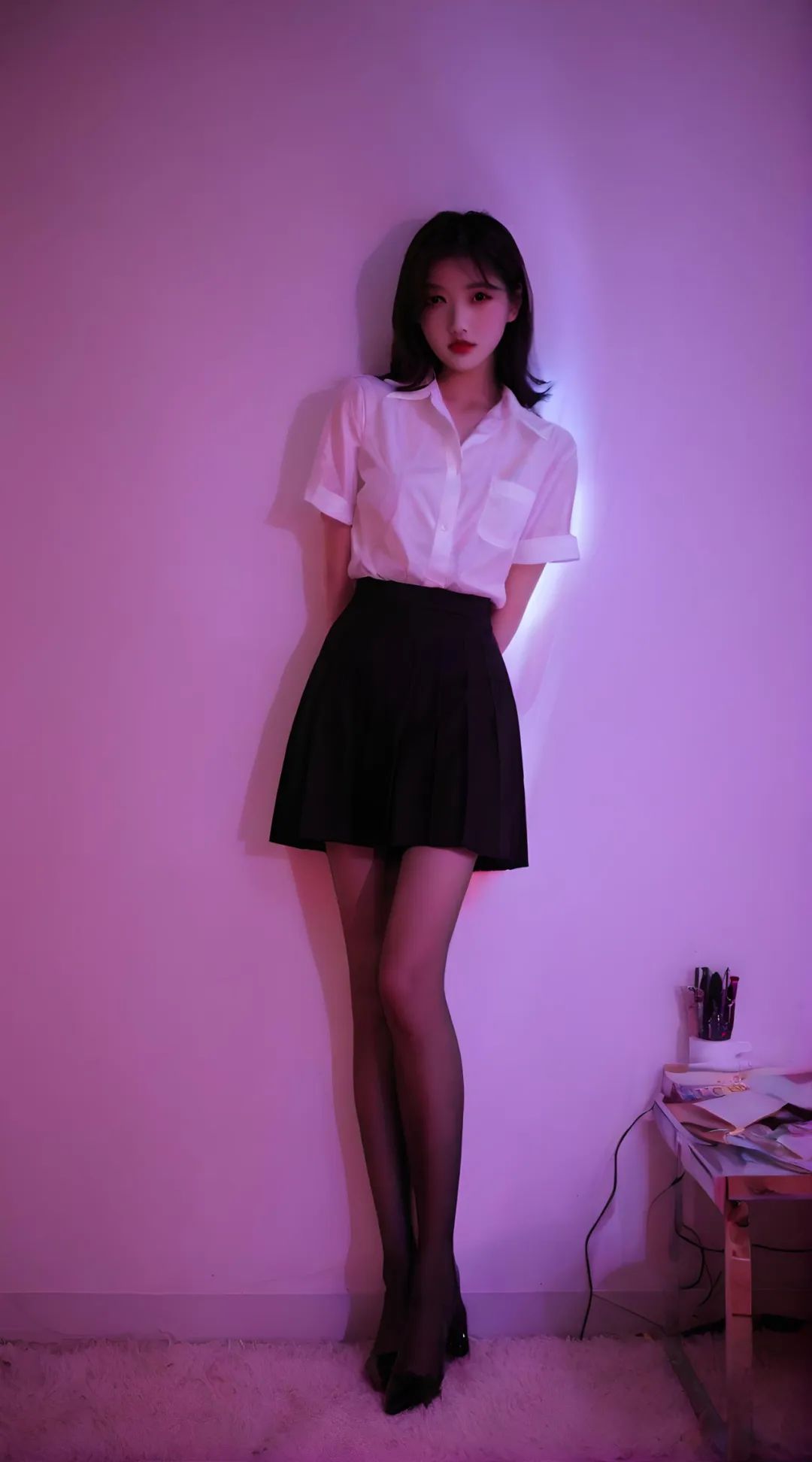 AI美女 | 霓虹灯房间内：身材高挑酒红唇女孩的迷离与渴望 - 炫图天下
