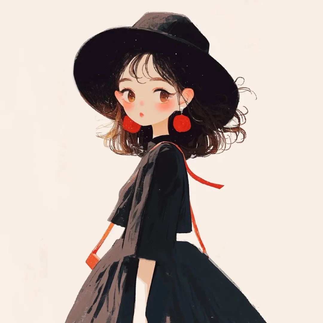 戴帽子黑色礼服的女生头像 - 炫图天下
