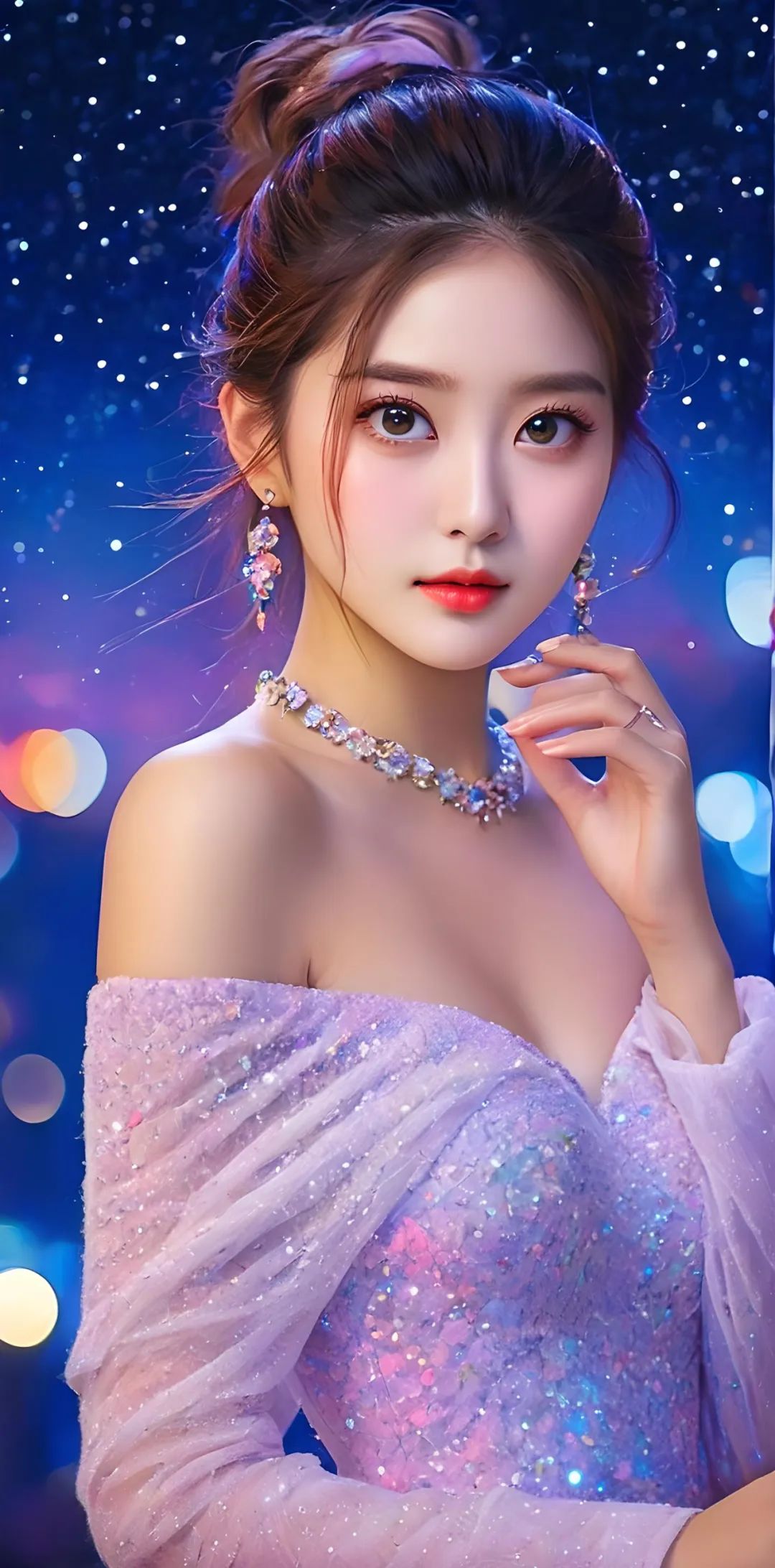 穿着针织露肩连衣裙梦幻美女 - 炫图天下