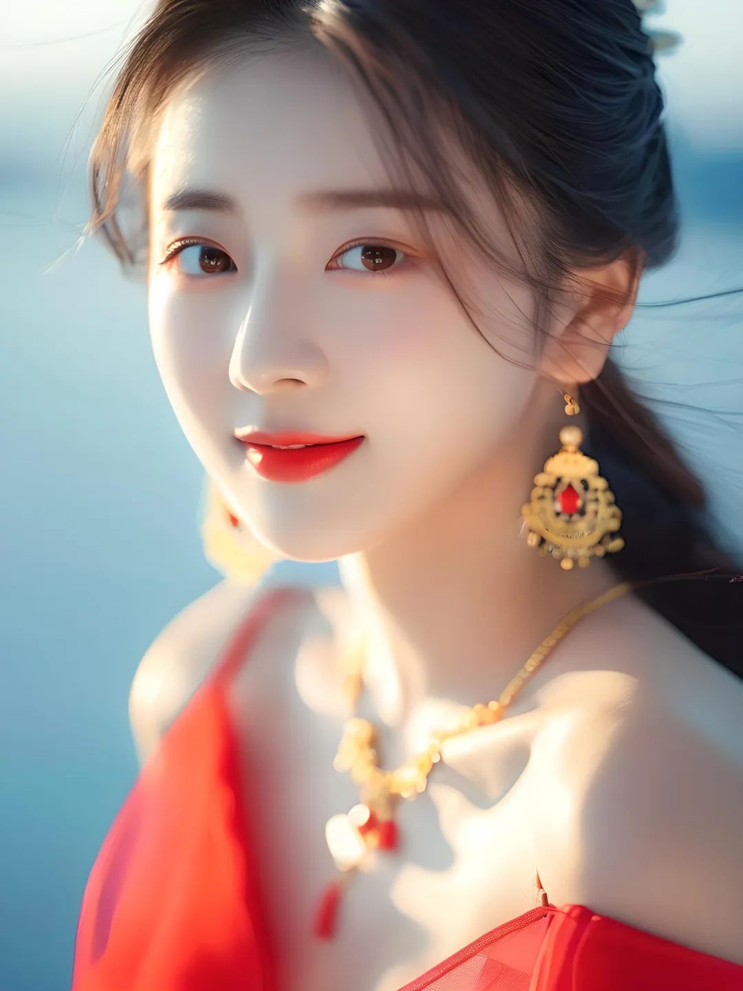 红色吊带裙细腻美女 - 炫图天下