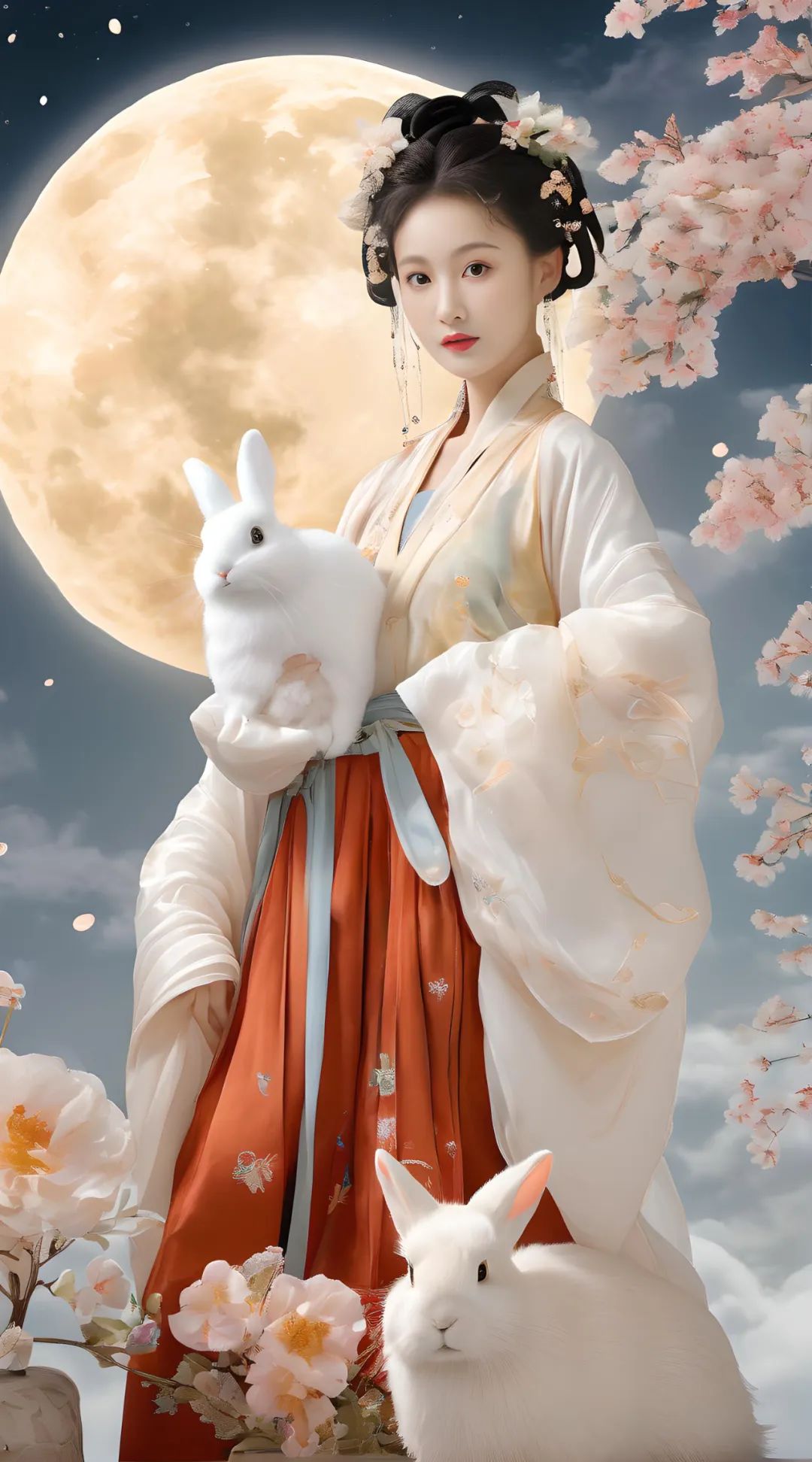 AI古风美女 | 中秋佳节，嫦娥仙子和玉兔演绎仙境般的美丽传说 - 炫图天下