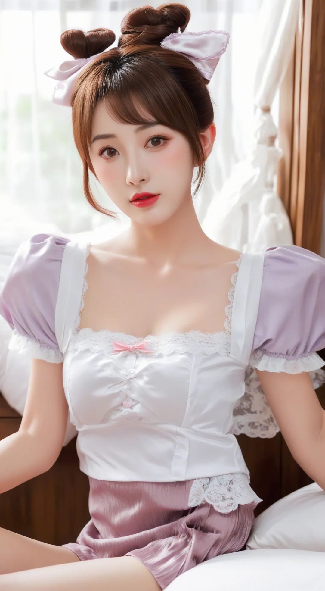长腿女神！淡淡的紫色花边丝袜+女仆装，完全顶不住啊！ - 炫图天下