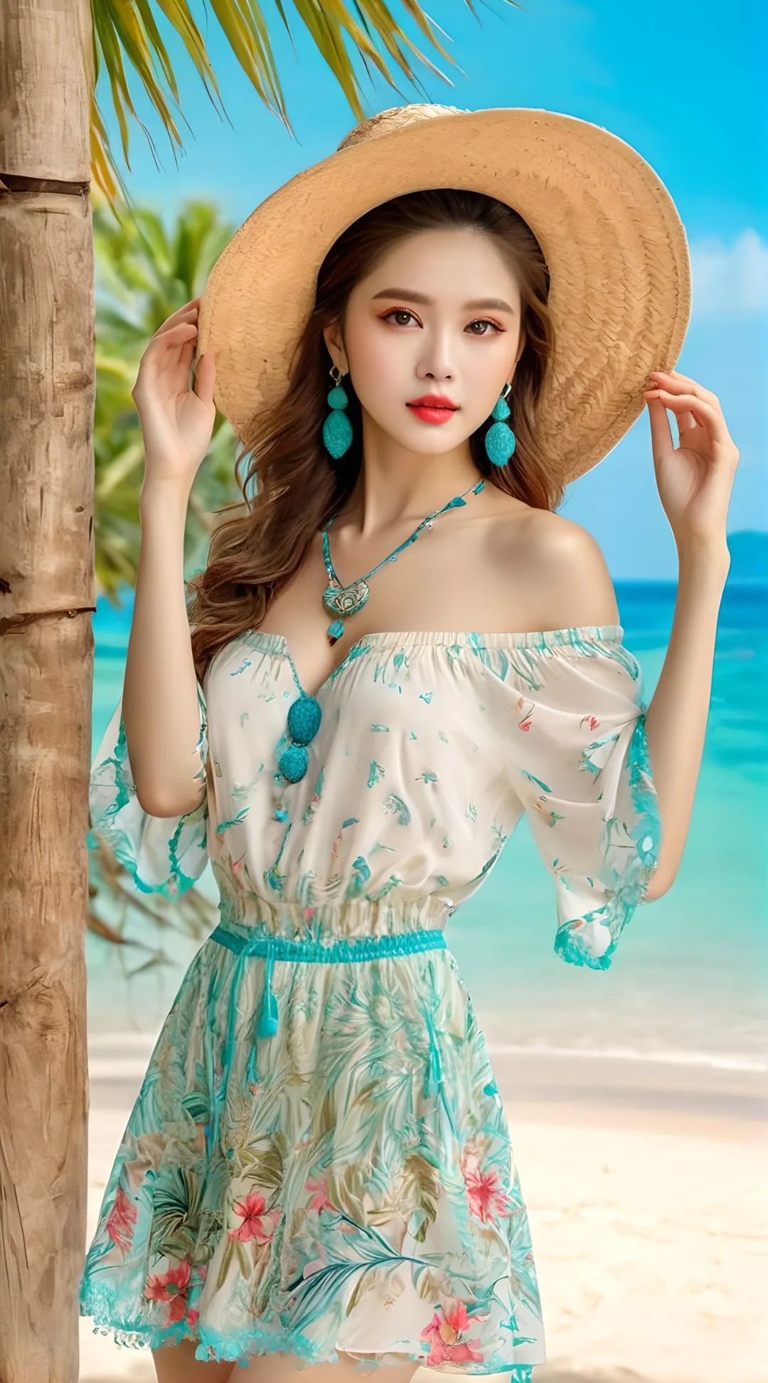 海边草帽美女高清壁纸 - 炫图天下