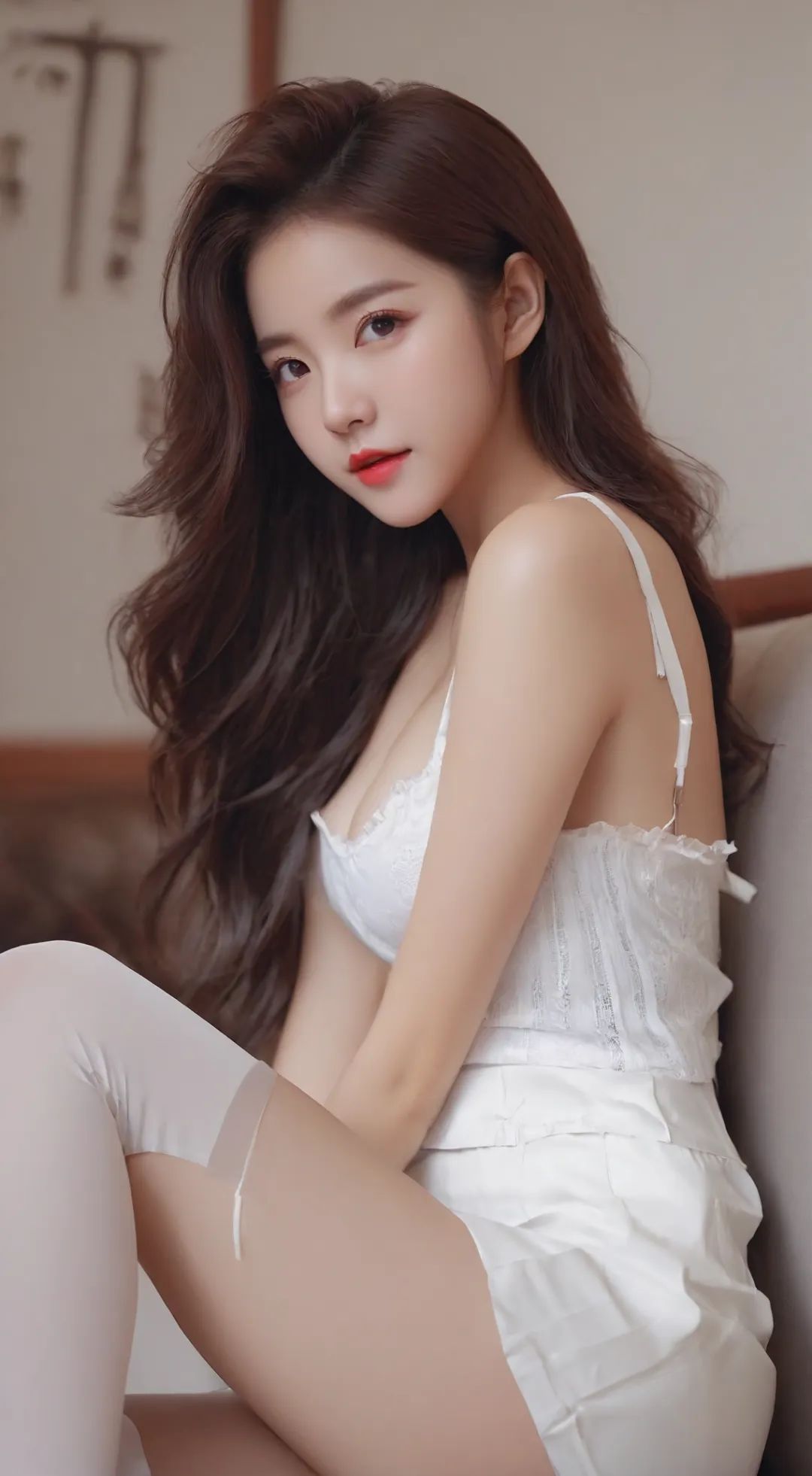 AI美女 | 绝美容颜白色吊带背心：做一个情绪稳定的成年人 - 炫图天下
