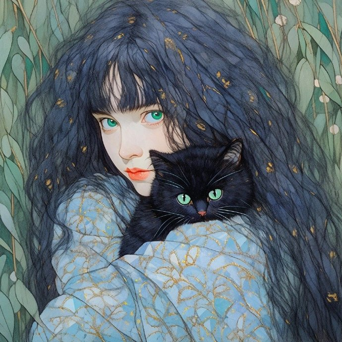 少女与可爱猫猫的清新头像 - 炫图天下