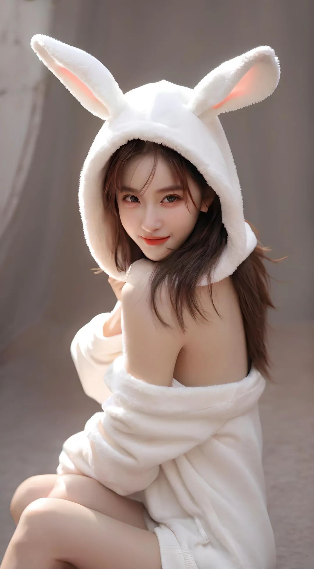 毛绒帽衫美女高清壁纸 - 炫图天下