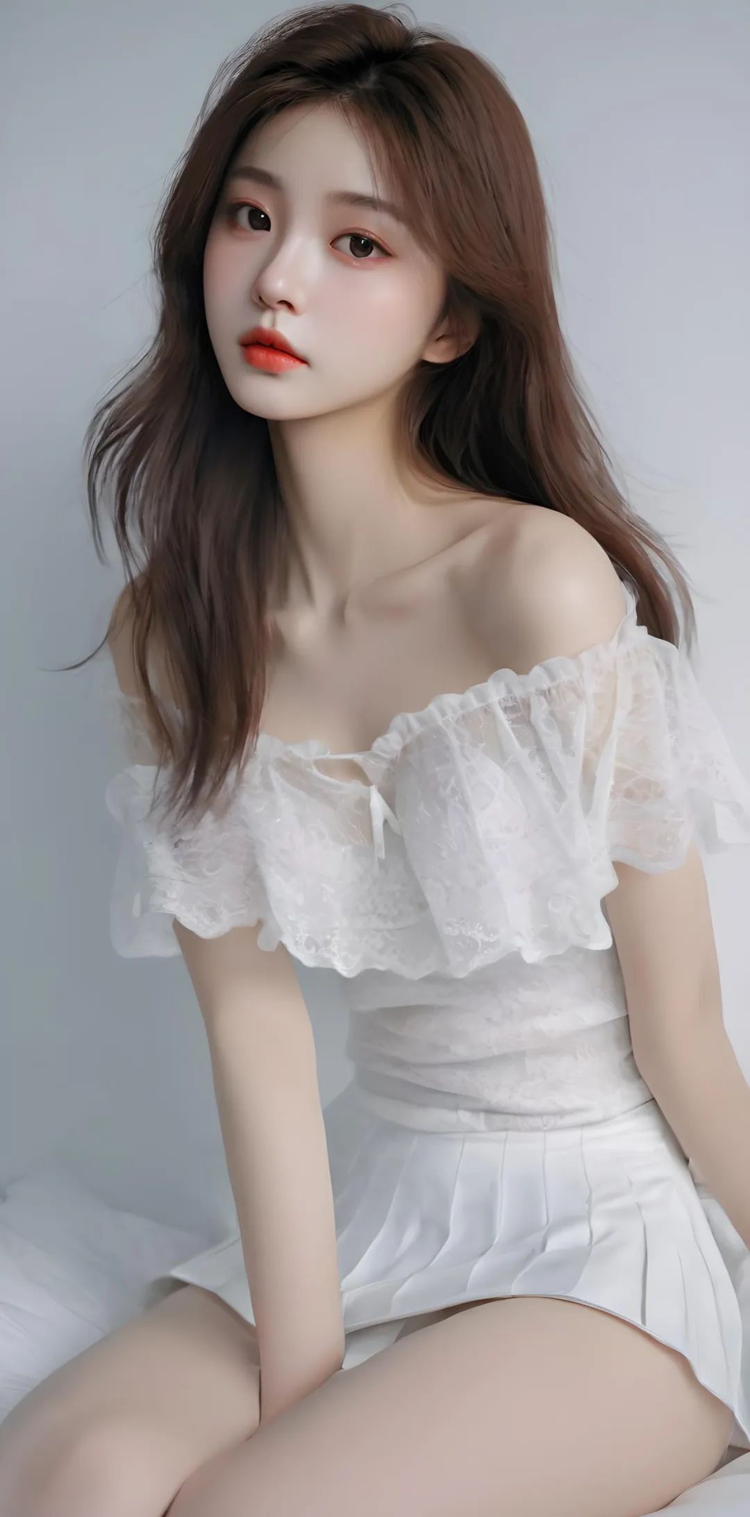 白色露肩衬衫+超短裙美女高清壁纸 - 炫图天下