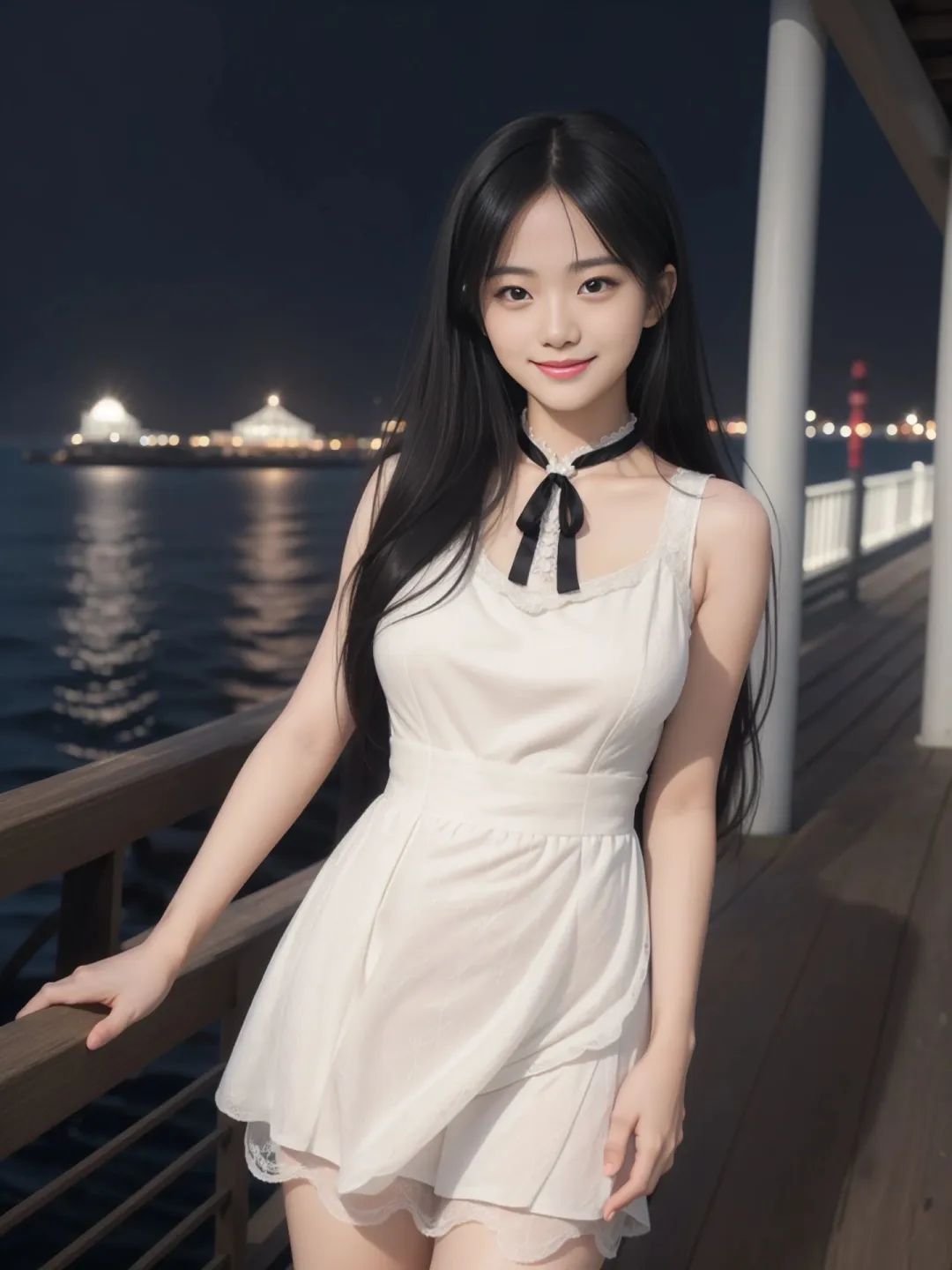 少女在海边仰望着海天一色的夜景 - 炫图天下