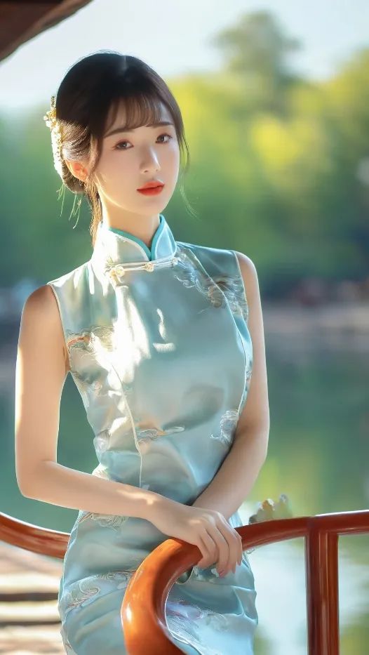 江南风天蓝色旗袍美女 - 炫图天下