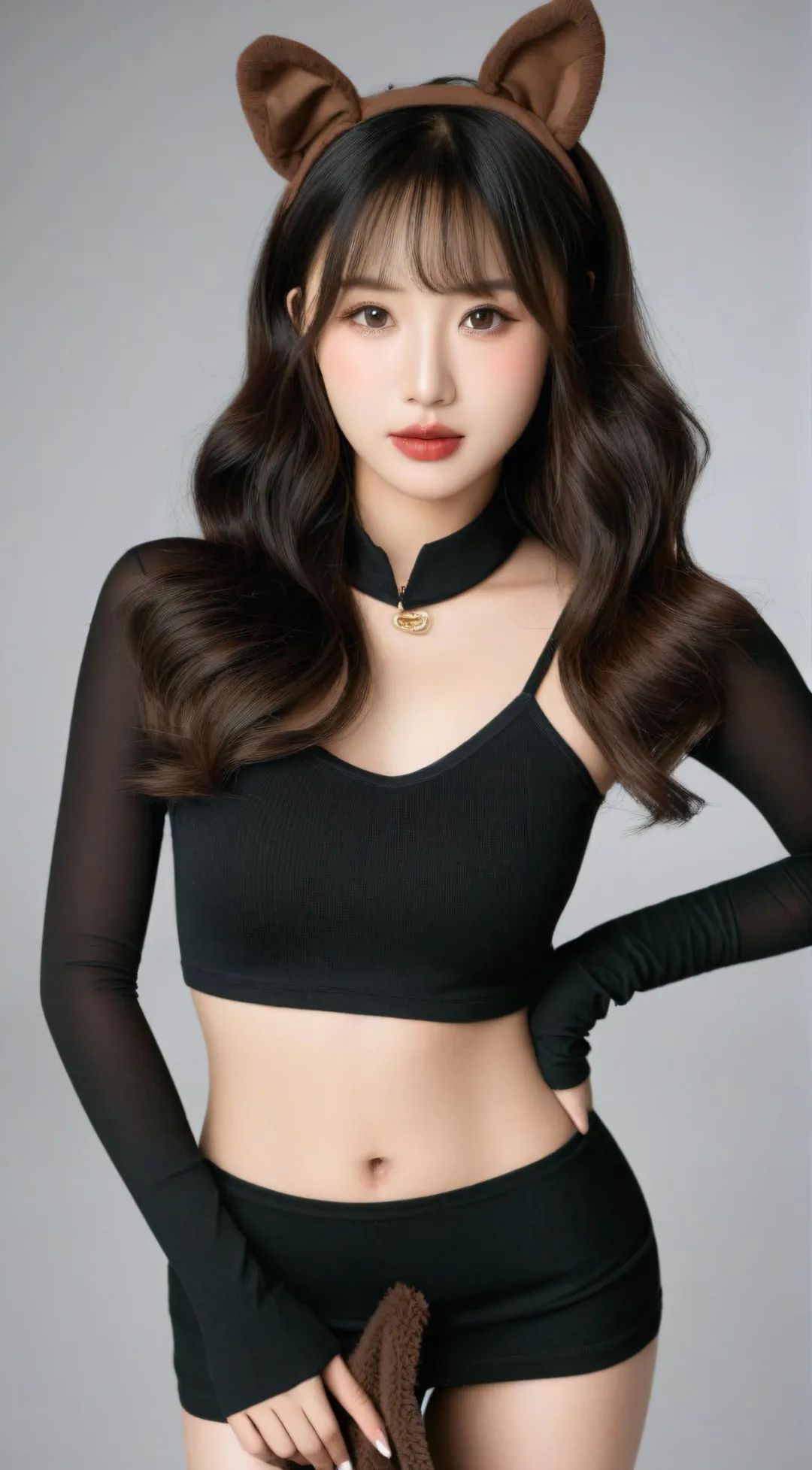 身材超哇塞！苗条女模特，性感黑色紧身衣短裙 - 炫图天下