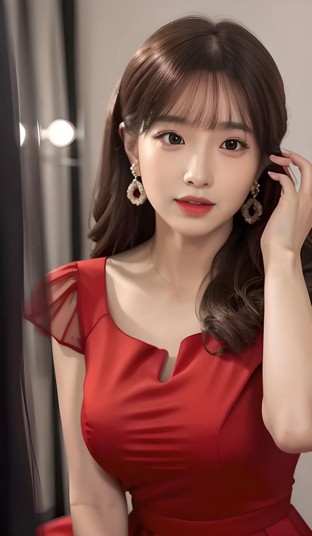 红色长裙元气少女写真高清壁纸 - 炫图天下