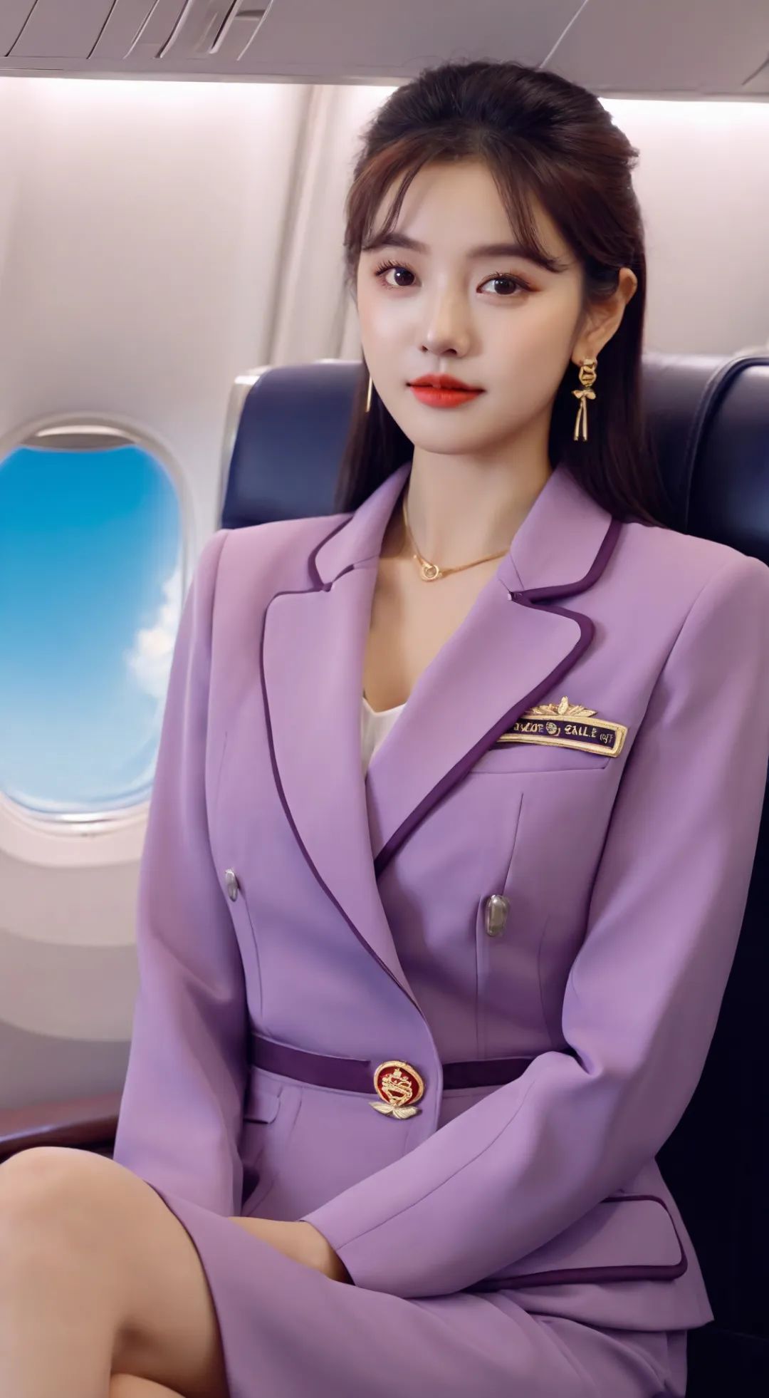 浅紫色空姐制服美女 - 炫图天下
