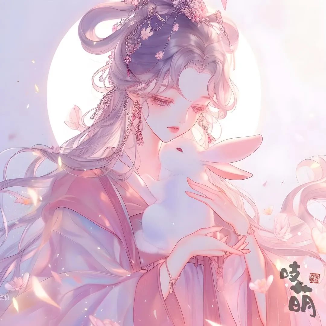 玉兔与少女唯美头像 - 炫图天下