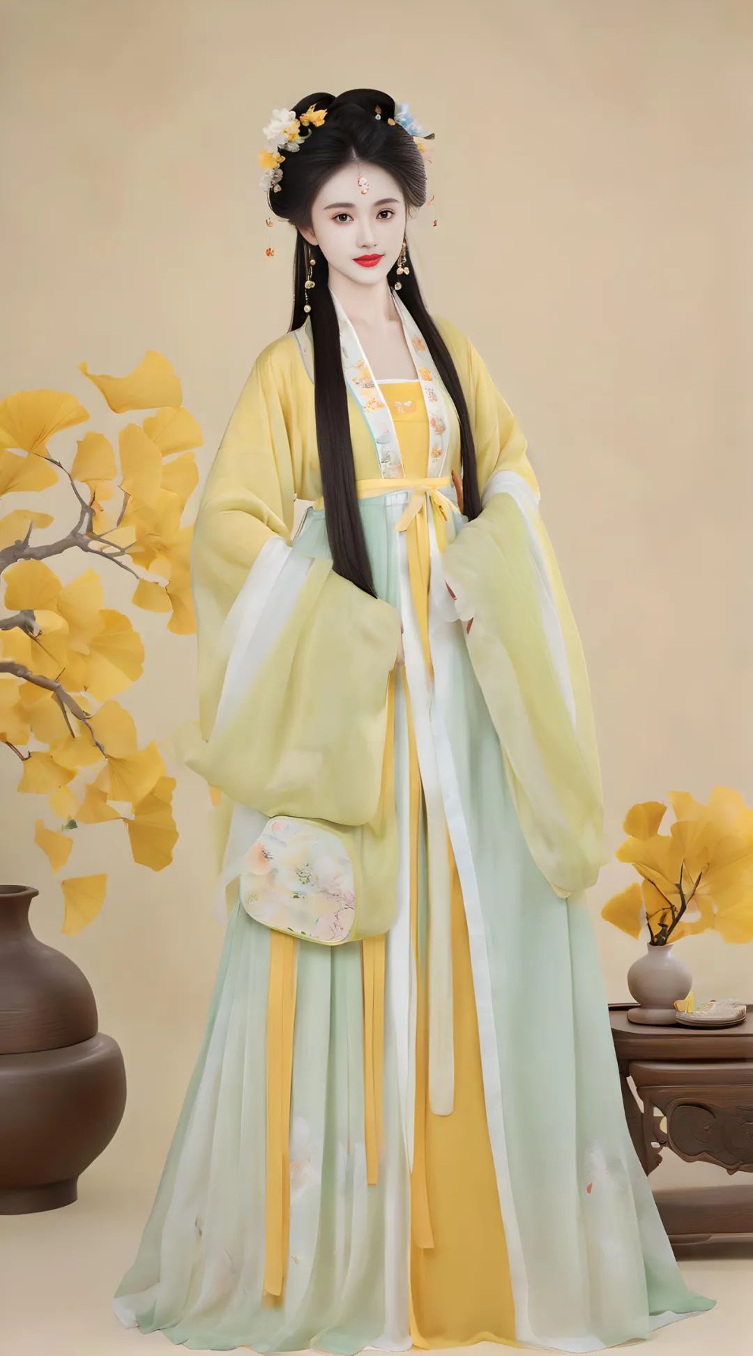 银杏黄汉服古装美女：不要把过去的事全让人知道。 - 炫图天下
