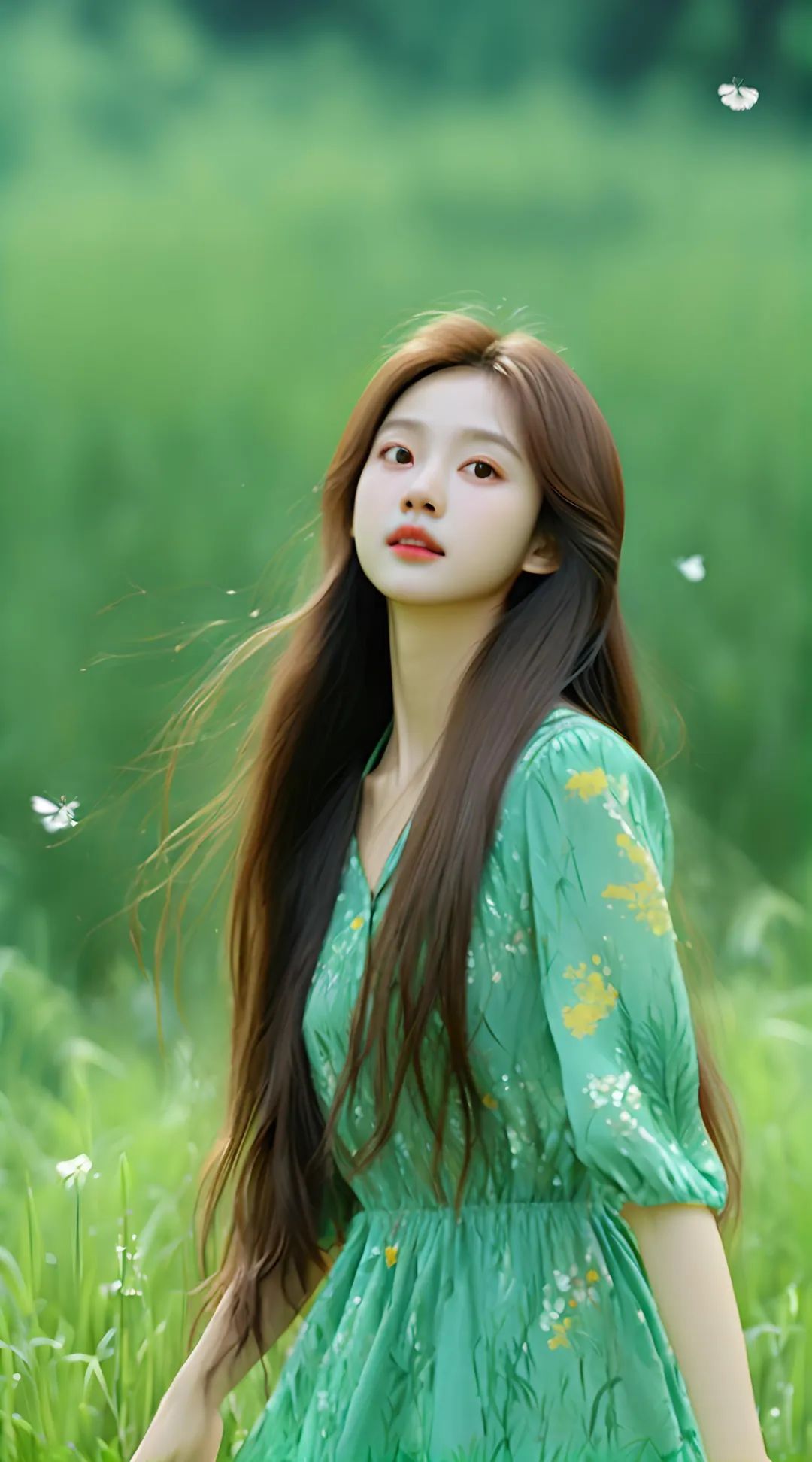 绿色长裙清新美女高清壁纸 - 炫图天下