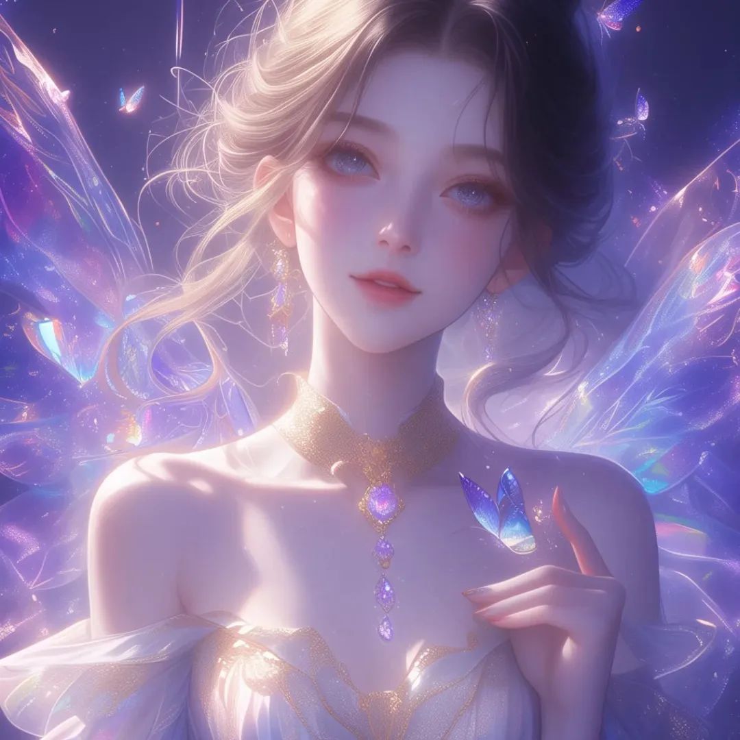 紫色系蝴蝶女孩头像 - 炫图天下
