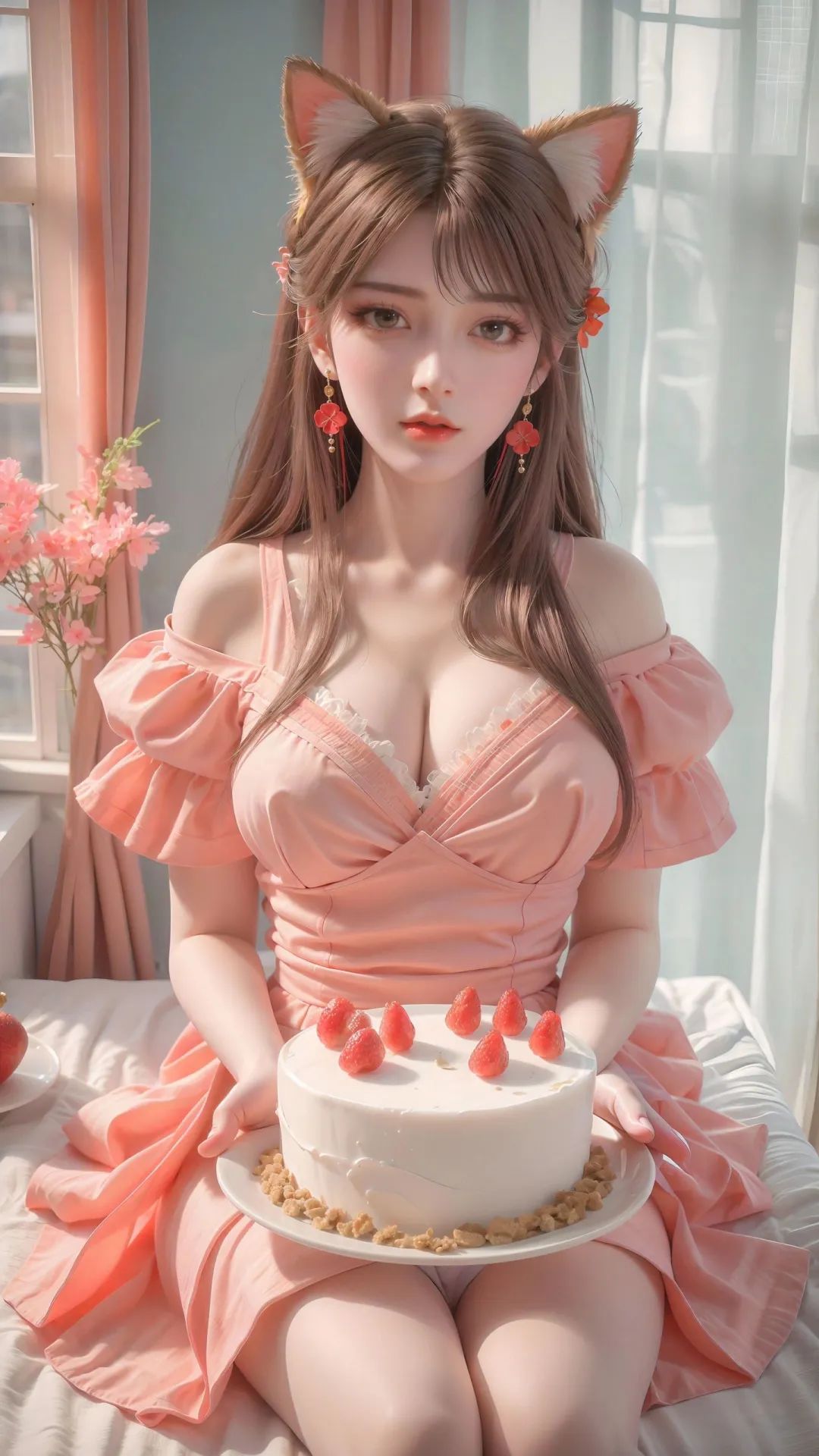 超级性感超级丰满的现代风火灵儿女神壁纸，美女来给你送蛋糕了，实在太妩媚诱人了 - 炫图天下