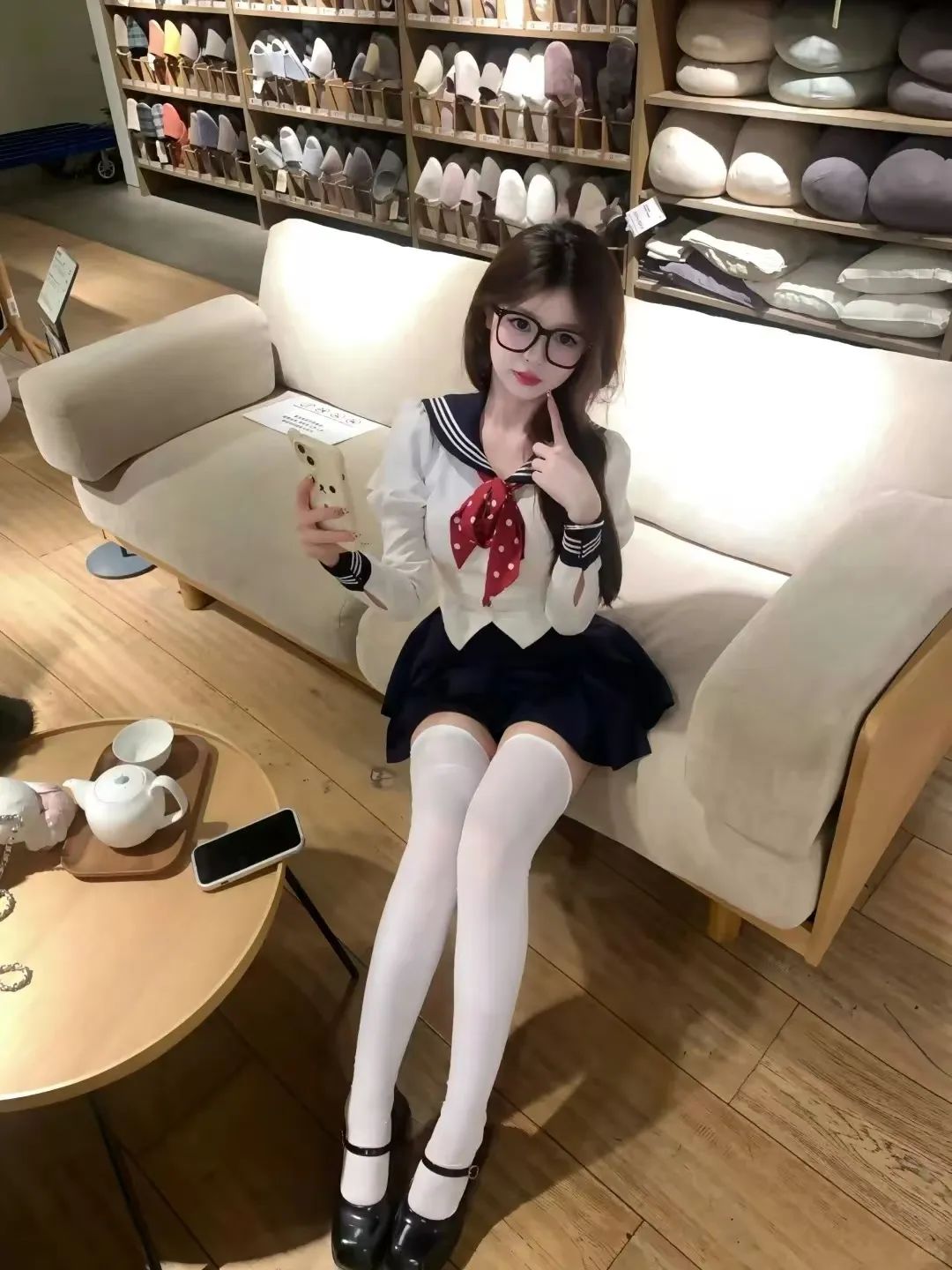 颜值cos：白丝美腿的高中学姐，长相甜美可爱 - 炫图天下
