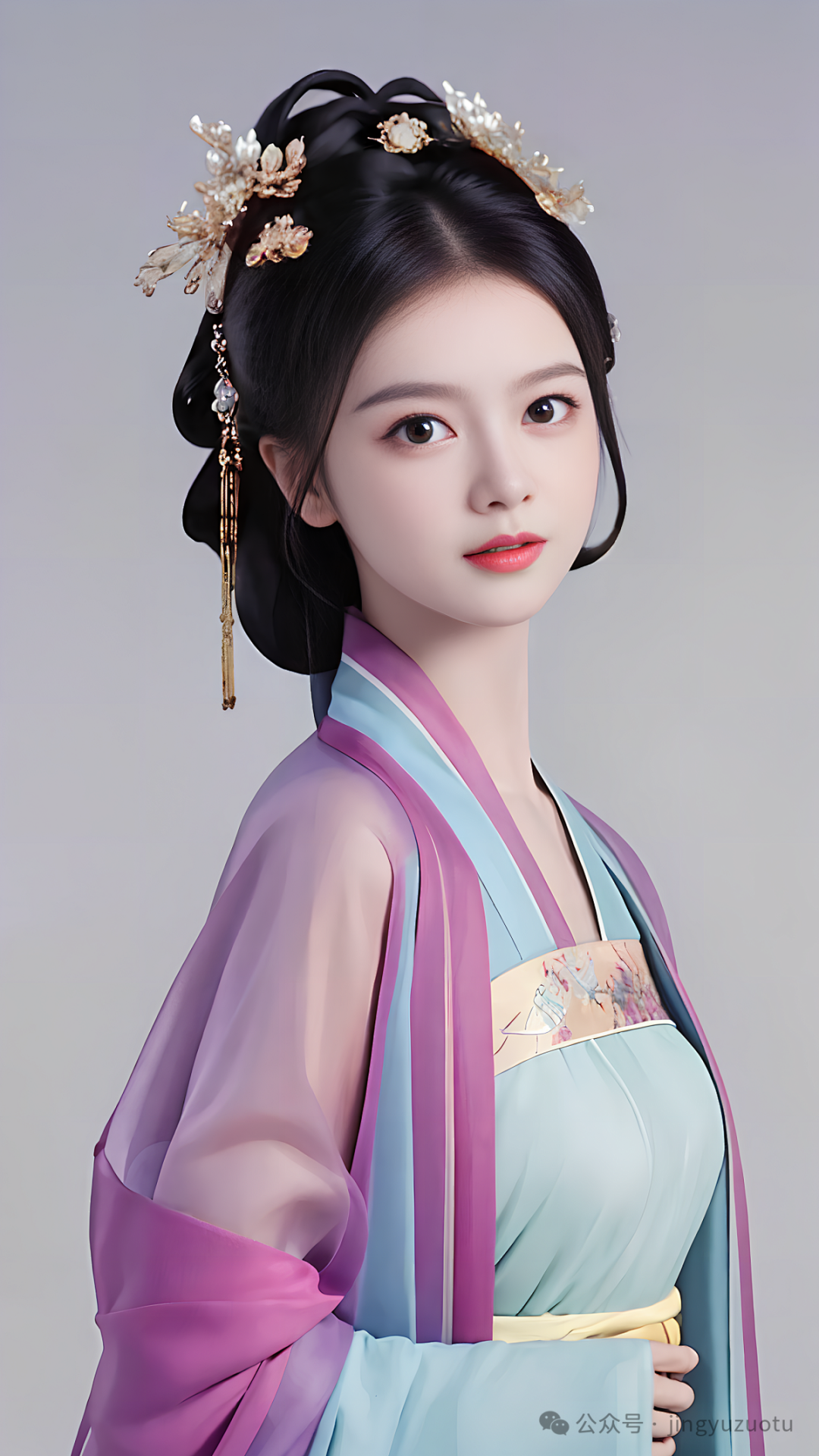 手机高清壁纸：古典美服，皮肤光滑白皙，人物生动逼真 - 炫图天下