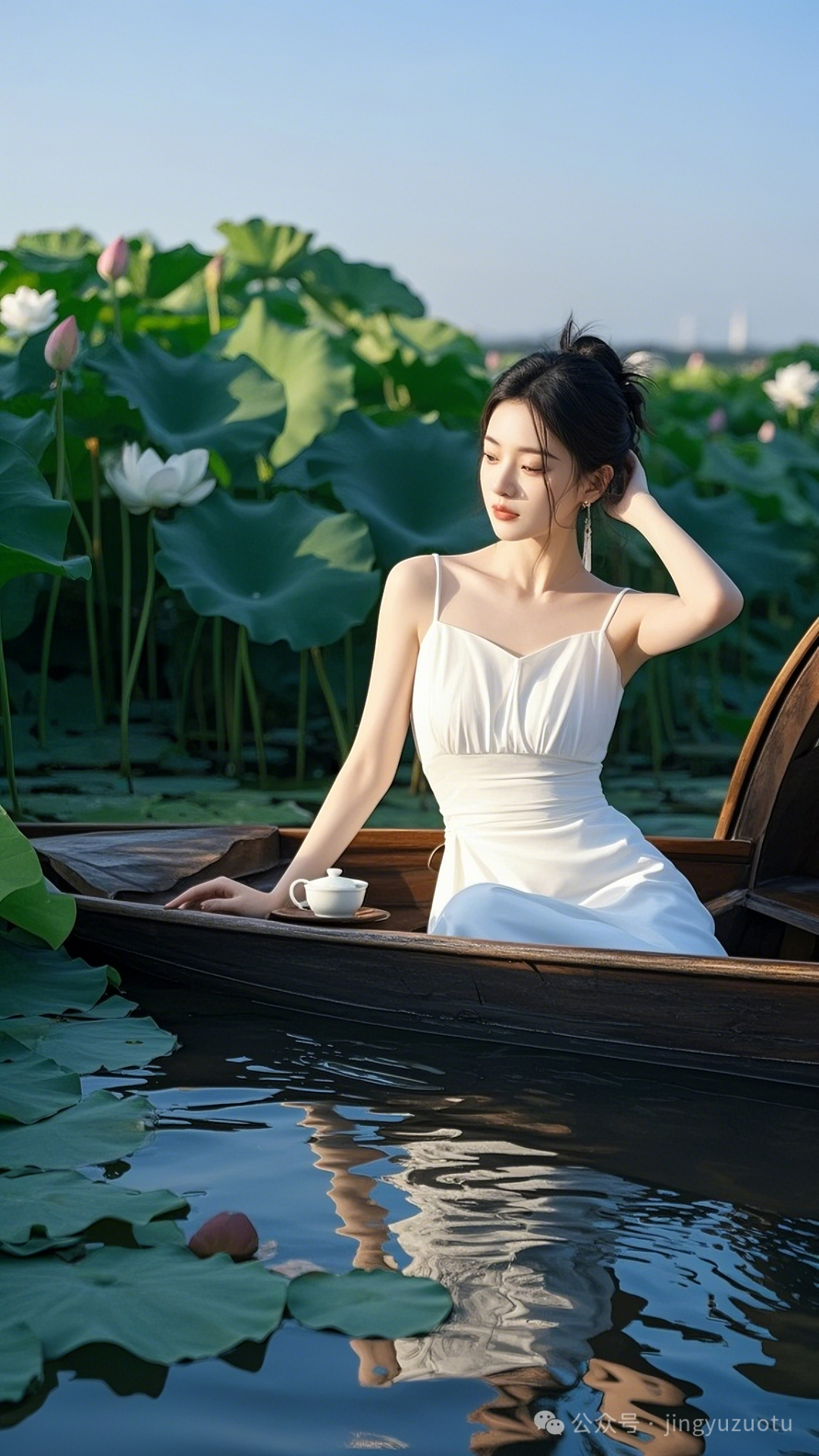 手机高清壁纸丨古典美女，荷花仙子，泛舟荷花池，春心荡漾 - 炫图天下