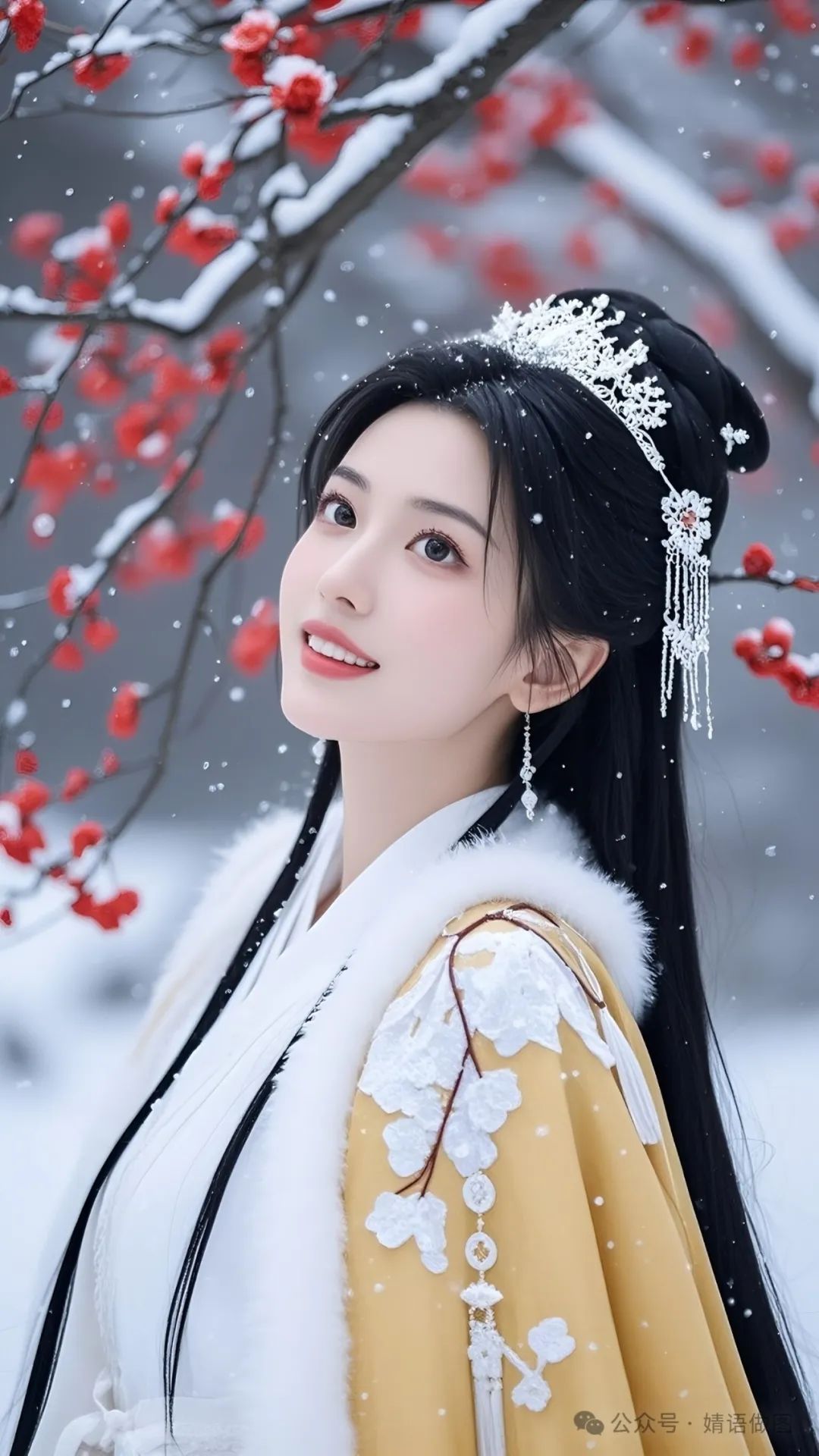 手机高清壁纸丨雪中仙子，赏雪恋梅 - 炫图天下