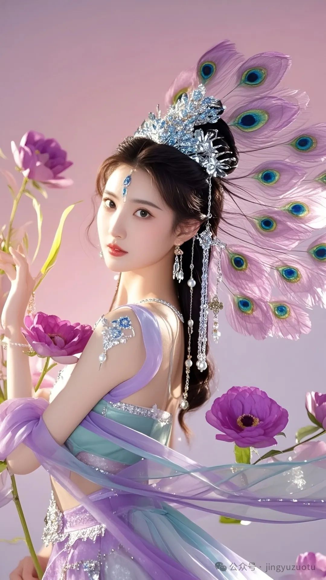 手机高清壁纸丨古风美女，孔雀仙子，绚丽多姿 - 炫图天下