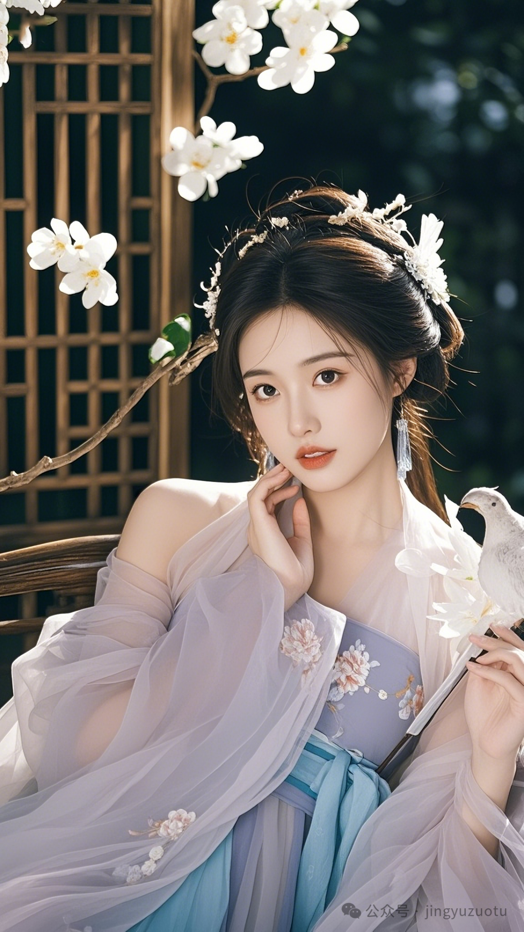 手机高清壁纸丨古装美女，露肩上衣，阳光温柔 - 炫图天下